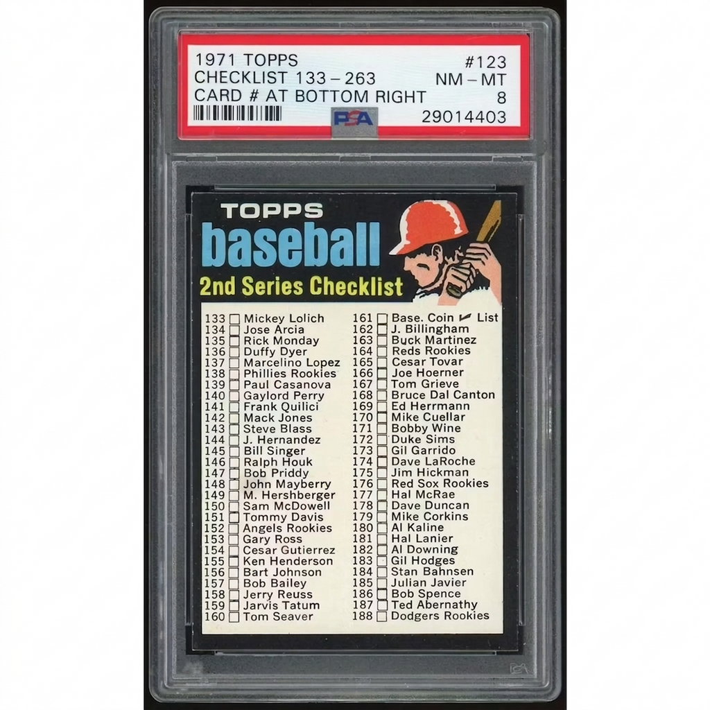 1971 Topps #123 Checklist 133-263 card # at bottom right PSA 8 *4403