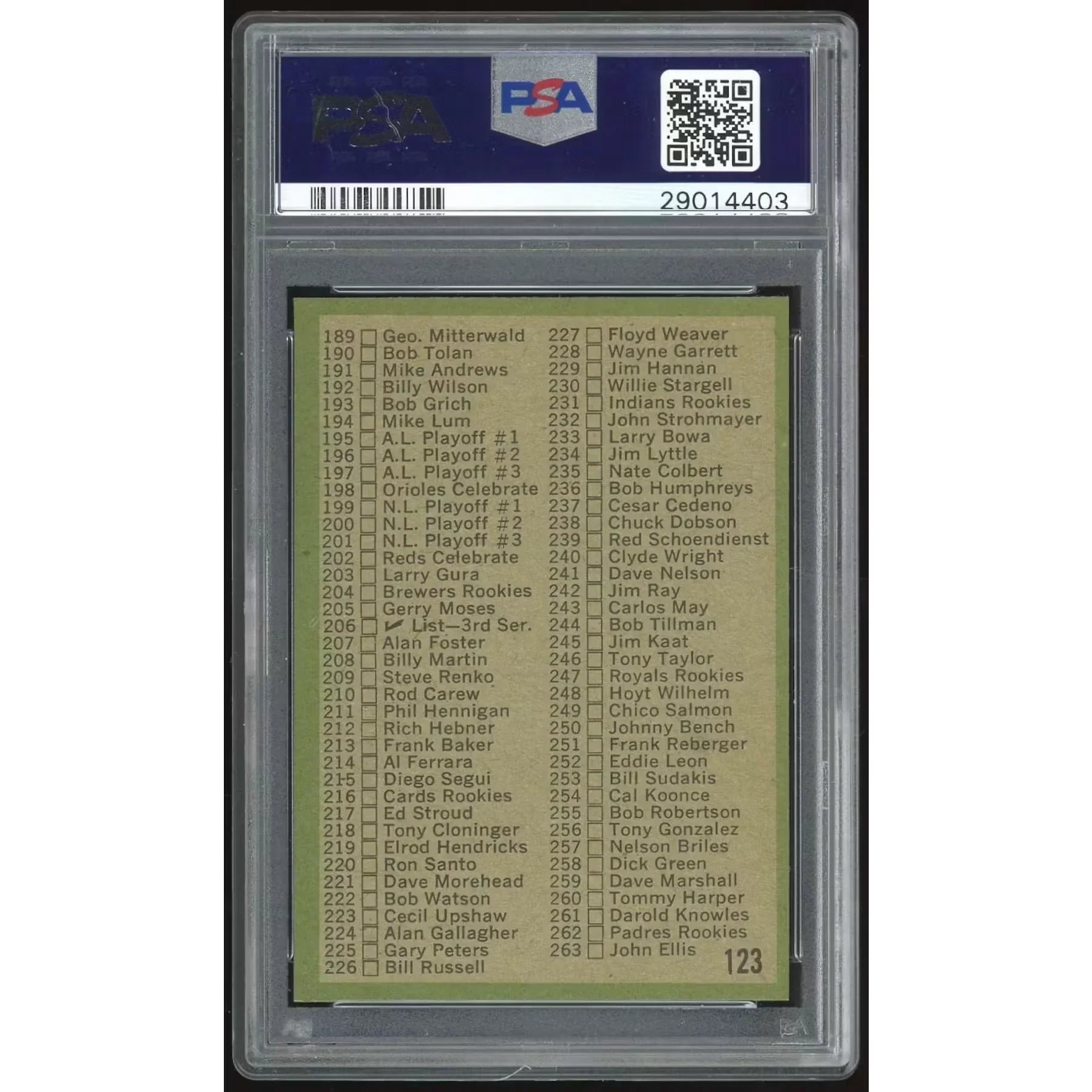 1971 Topps #123 Checklist 133-263 card # at bottom right PSA 8 *4403