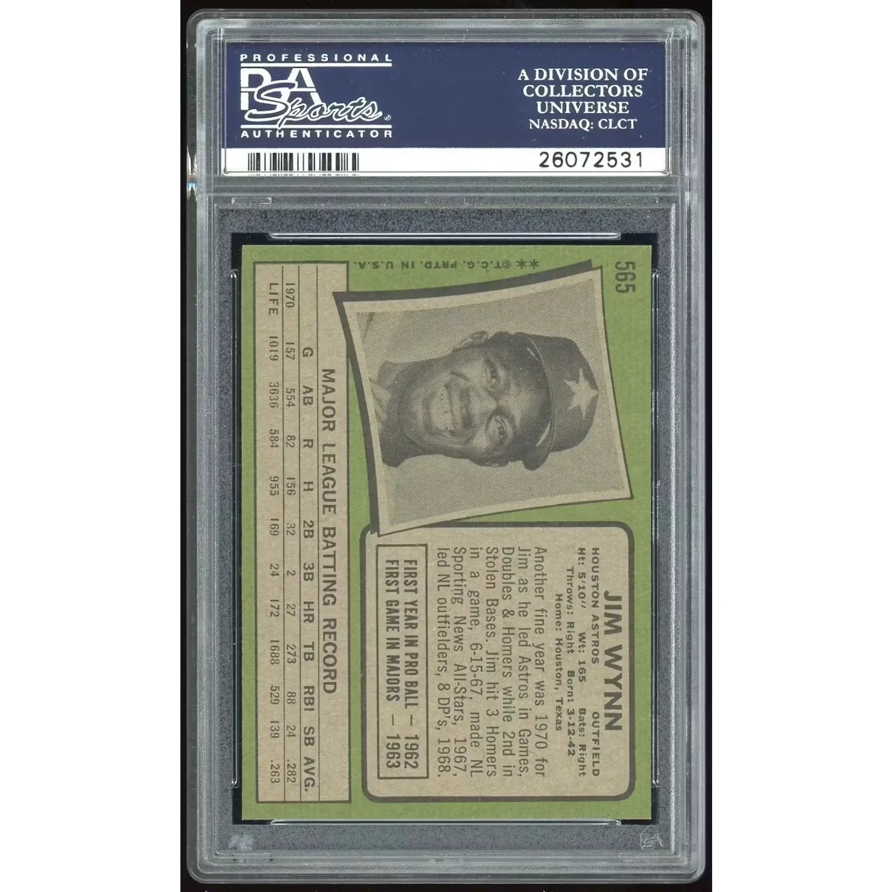 Jim Wynn 1971 Topps #565 Baseball Card | PSA 8.5
