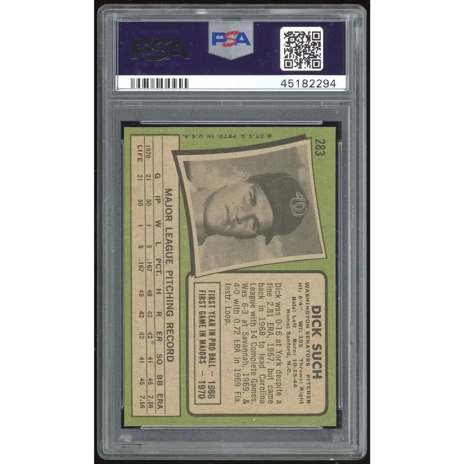 Dick Such 1971 Topps #283 Baseball Card | PSA 8.5