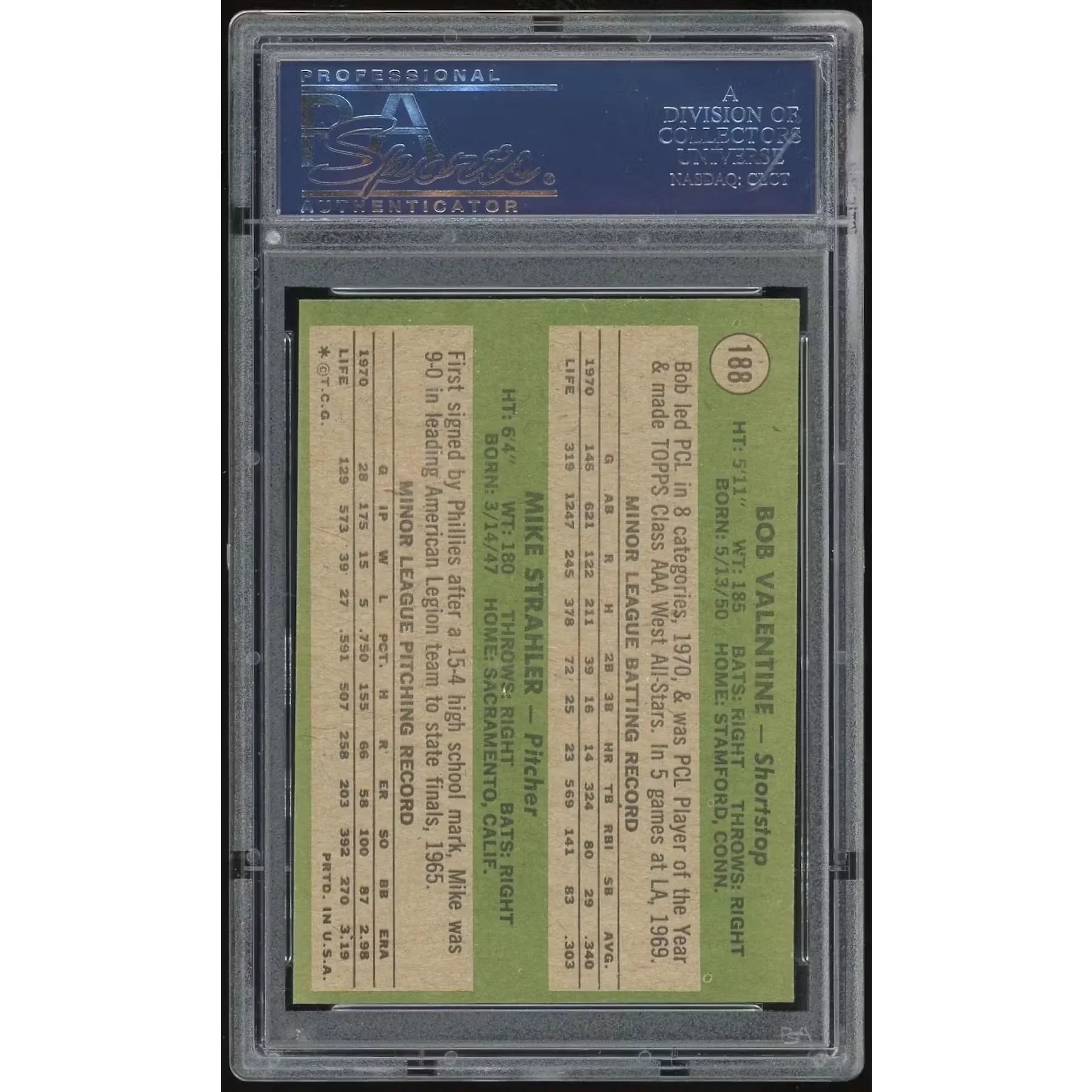 1971 Topps #188 Bob Valentine/Mike Strahler Rookie Card | PSA 8