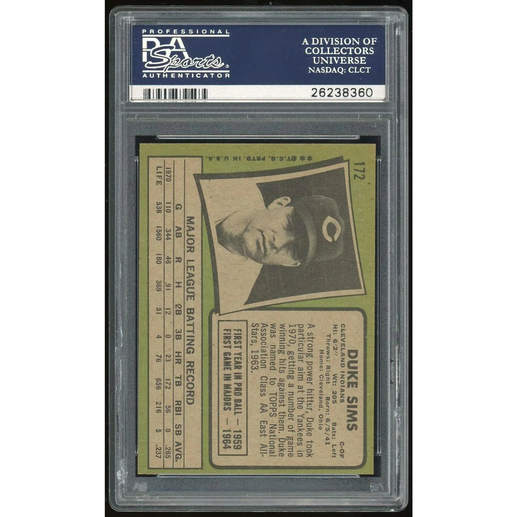 Duke Sims 1971 Topps #172 Baseball Card | PSA 8