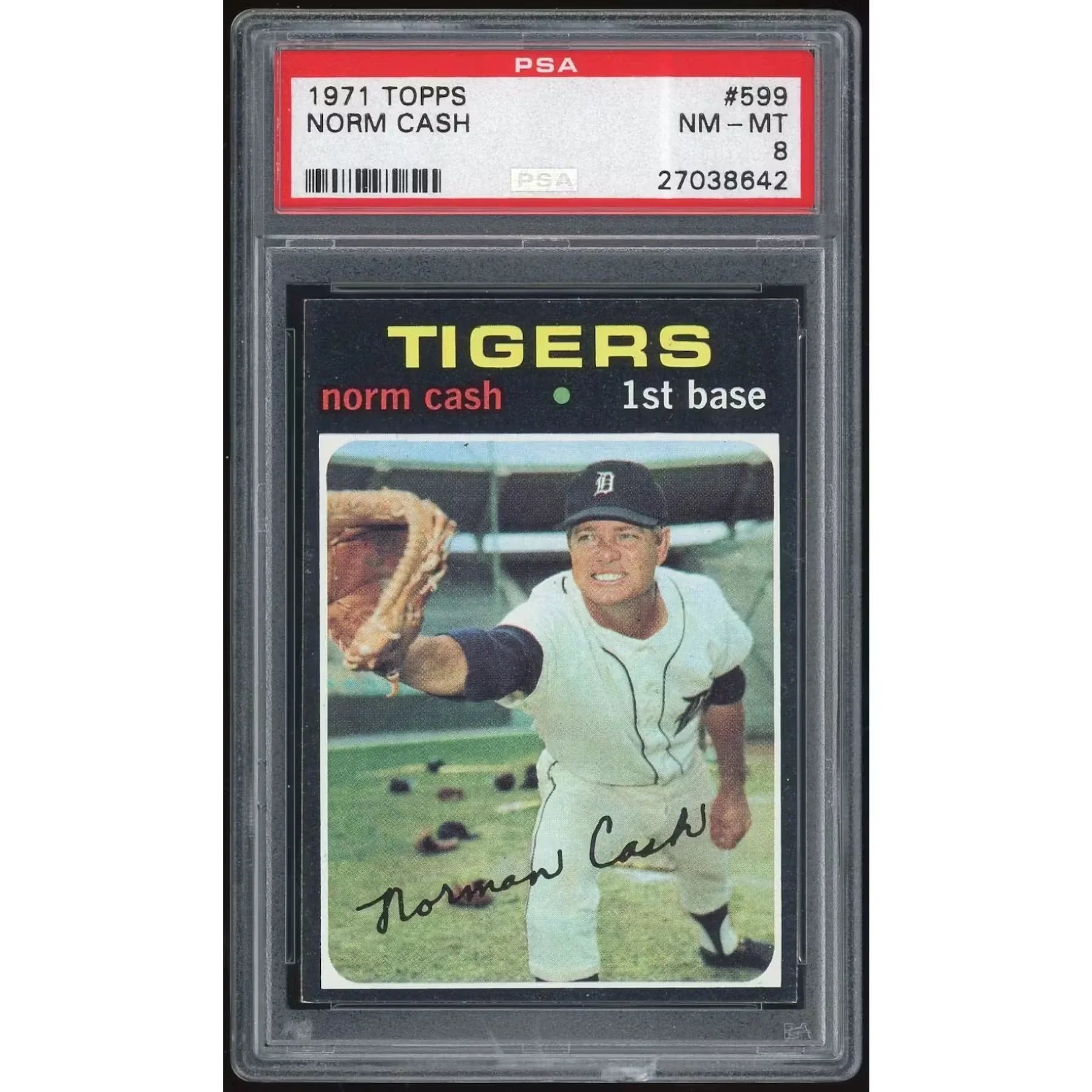 Norm Cash 1971 Topps #599 Baseball Card | PSA 8