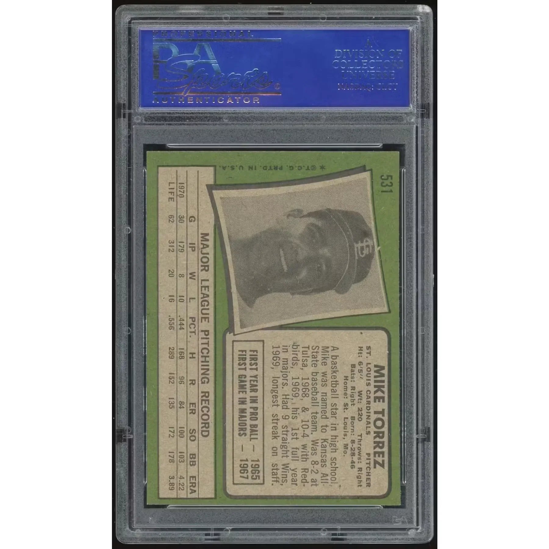 1971 Topps #531 Mike Torrez Baseball Card | PSA 8
