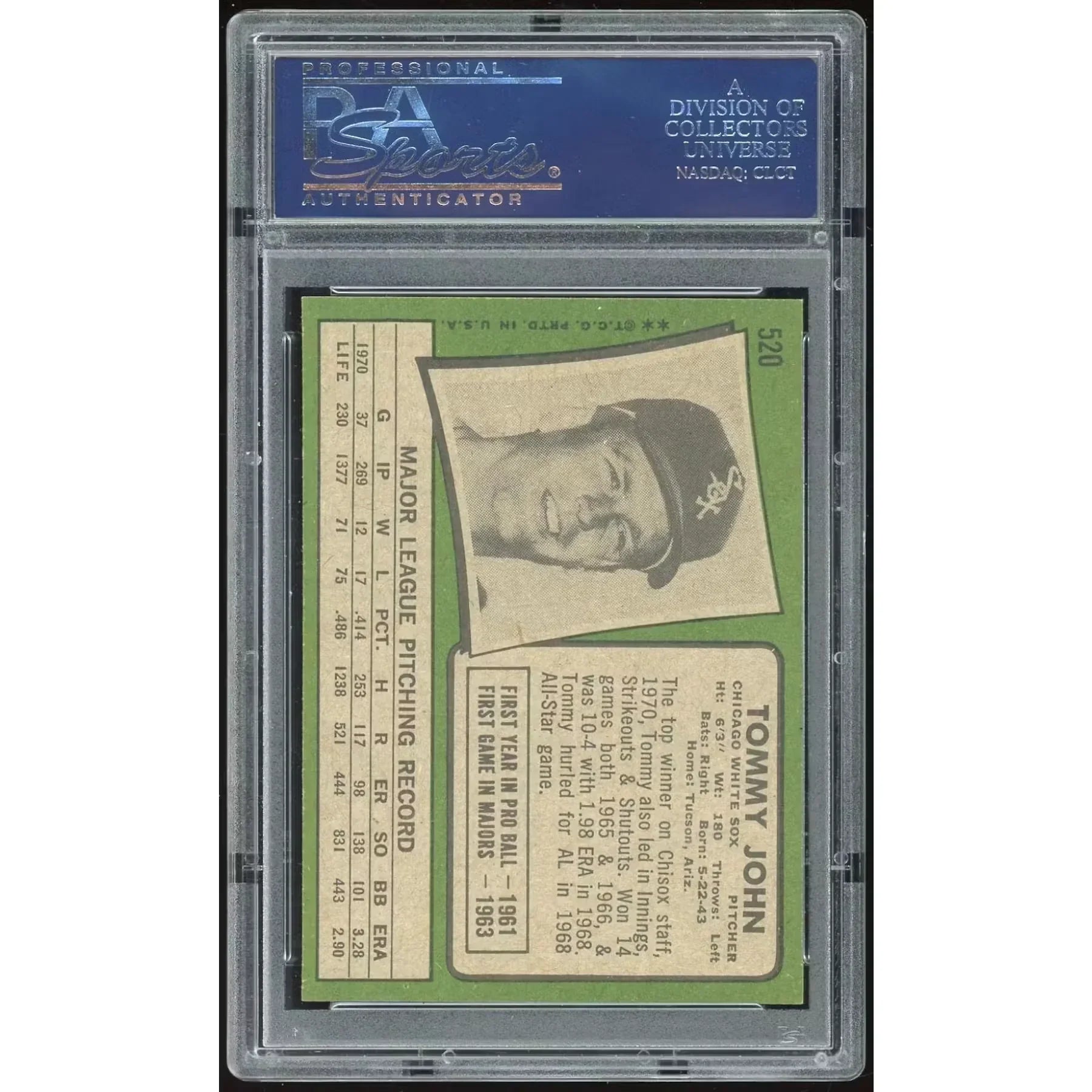 Tommy John 1971 Topps #520 Baseball Card | PSA 8