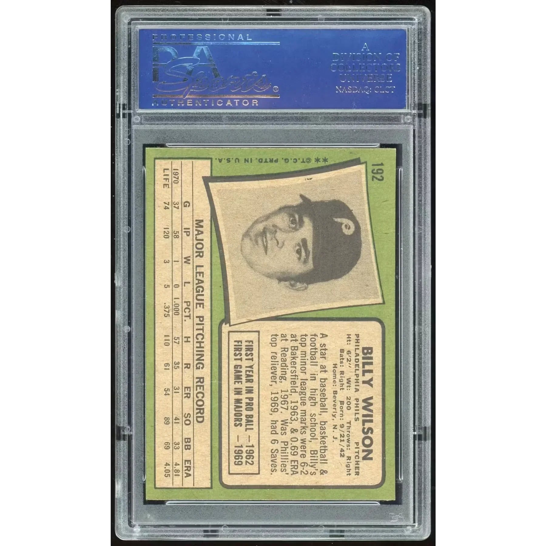 1971 Topps #192 Billy Wilson Baseball Card | PSA 8.5