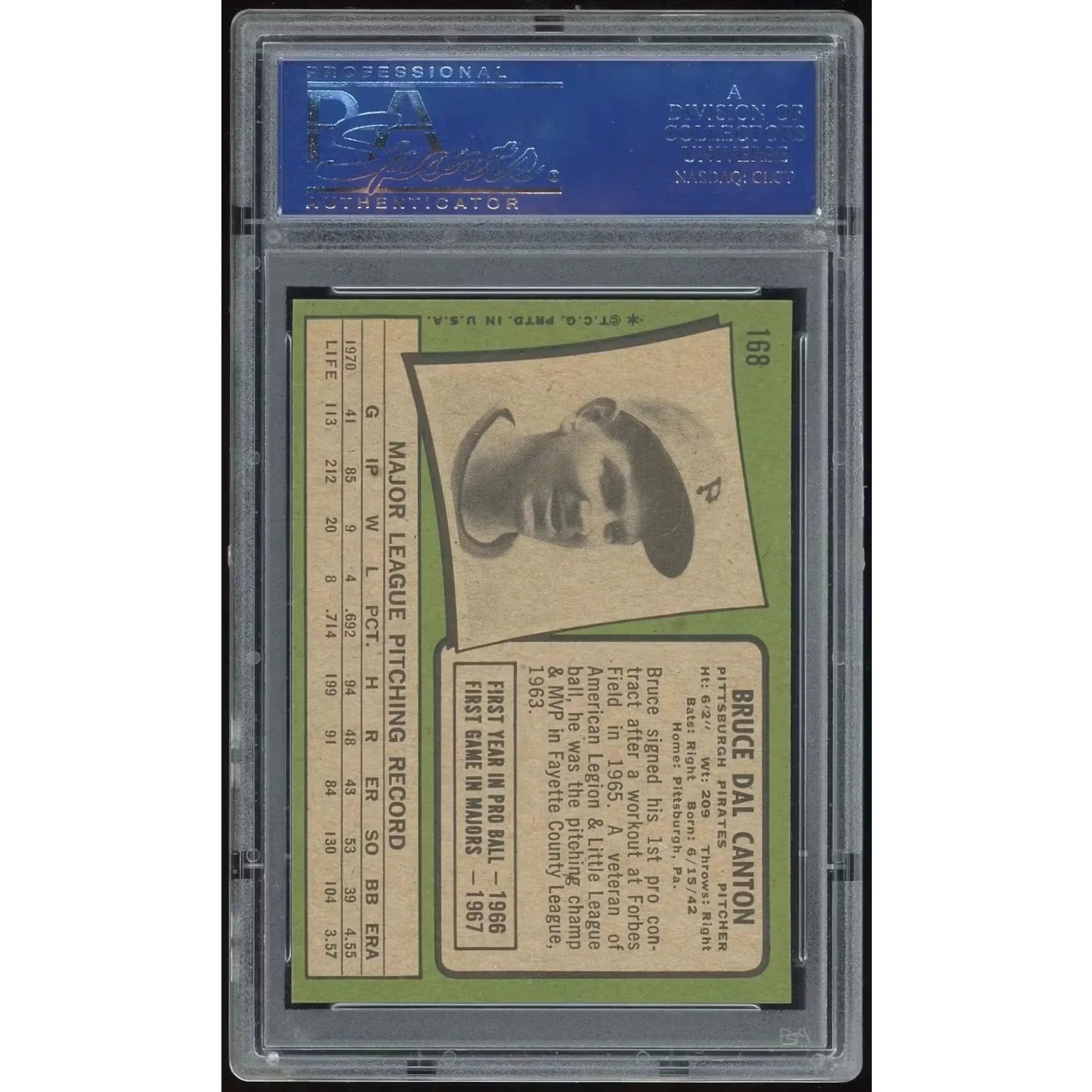 Bruce Dal Canton 1971 Topps #168 Baseball Card | PSA 8.5