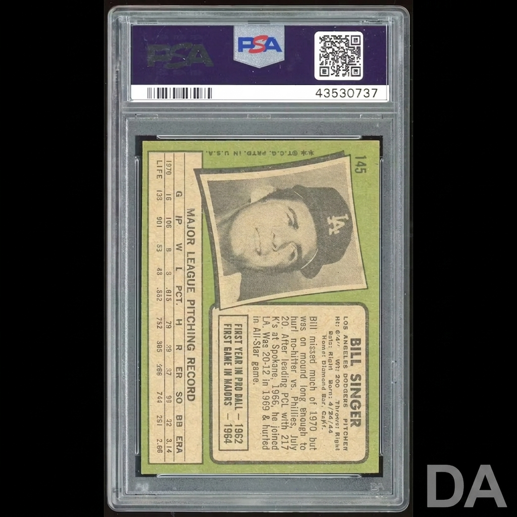 Bill Singer 1971 Topps #145 Baseball Card | PSA 8