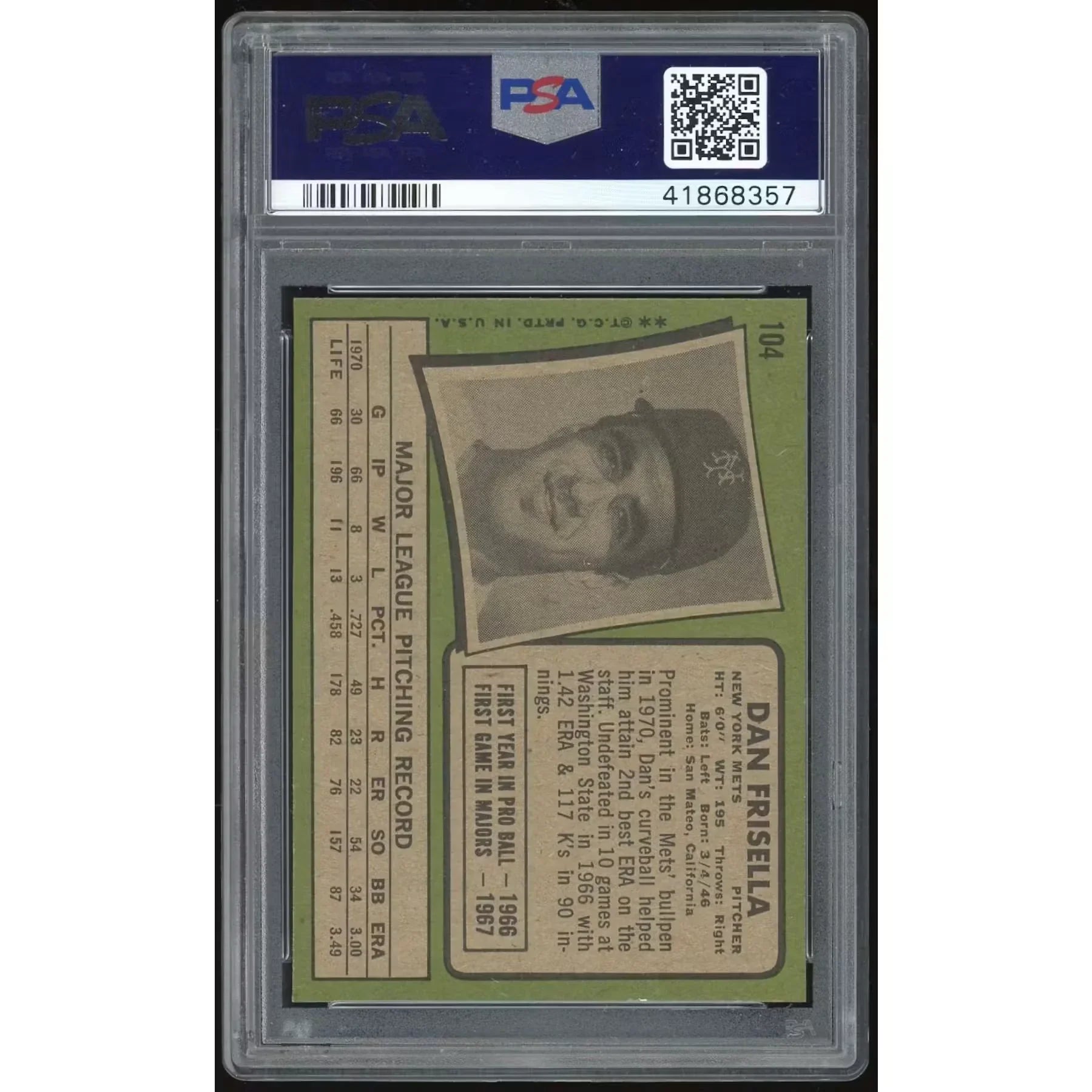 Dan Frisella 1971 Topps #104 Baseball Card | PSA 8.5