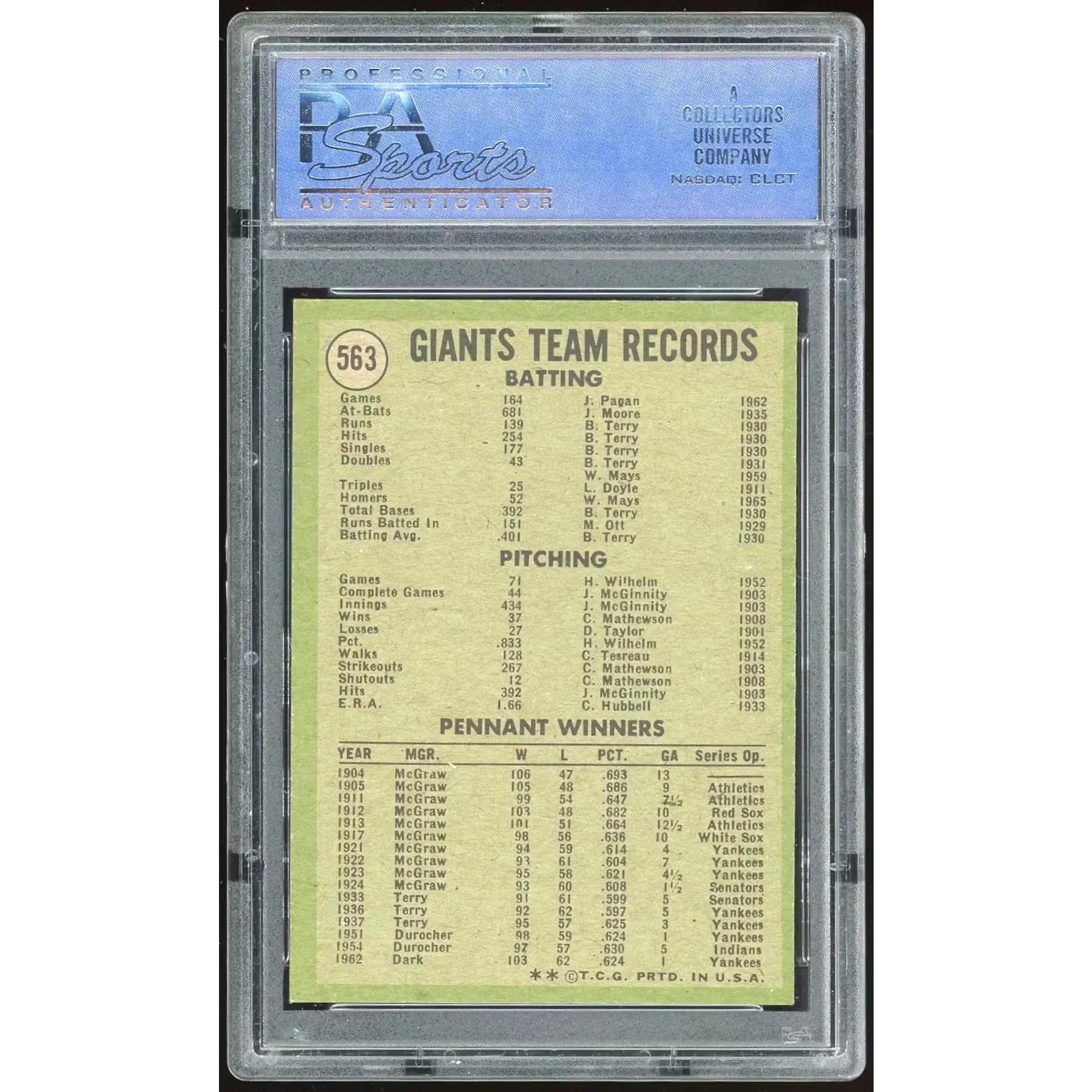 1971 Topps #563 Giants Team Card | PSA 8 2055