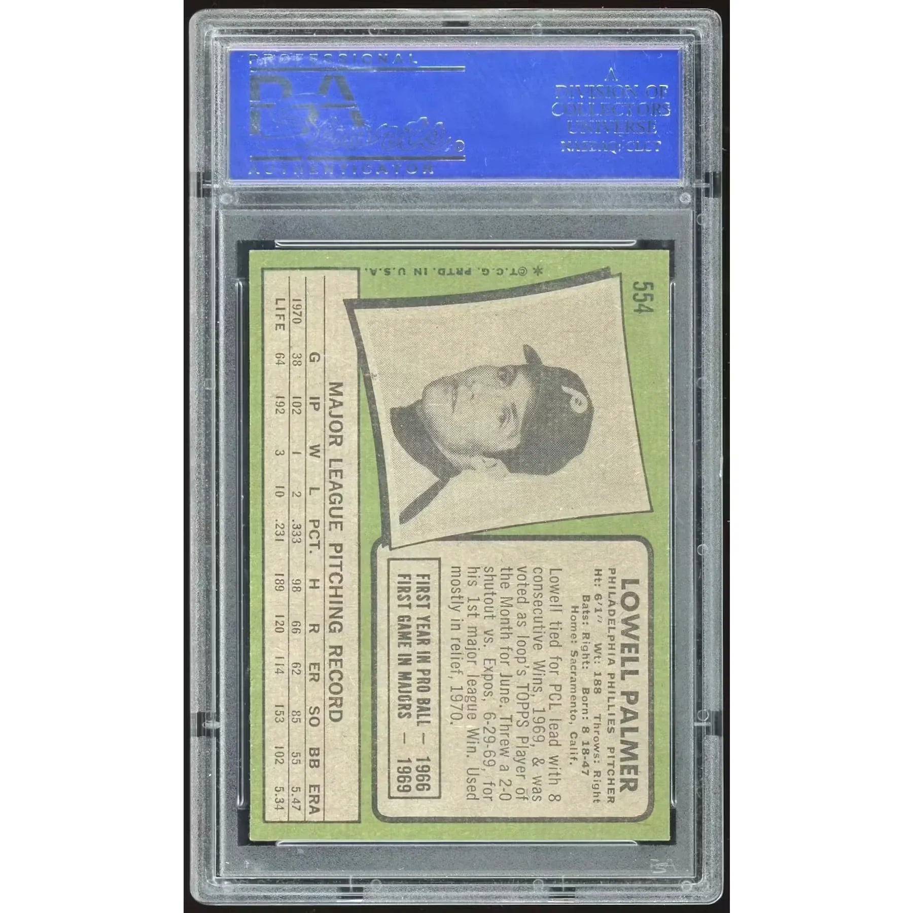 Lowell Palmer 1971 Topps #554 Baseball Card | PSA 8