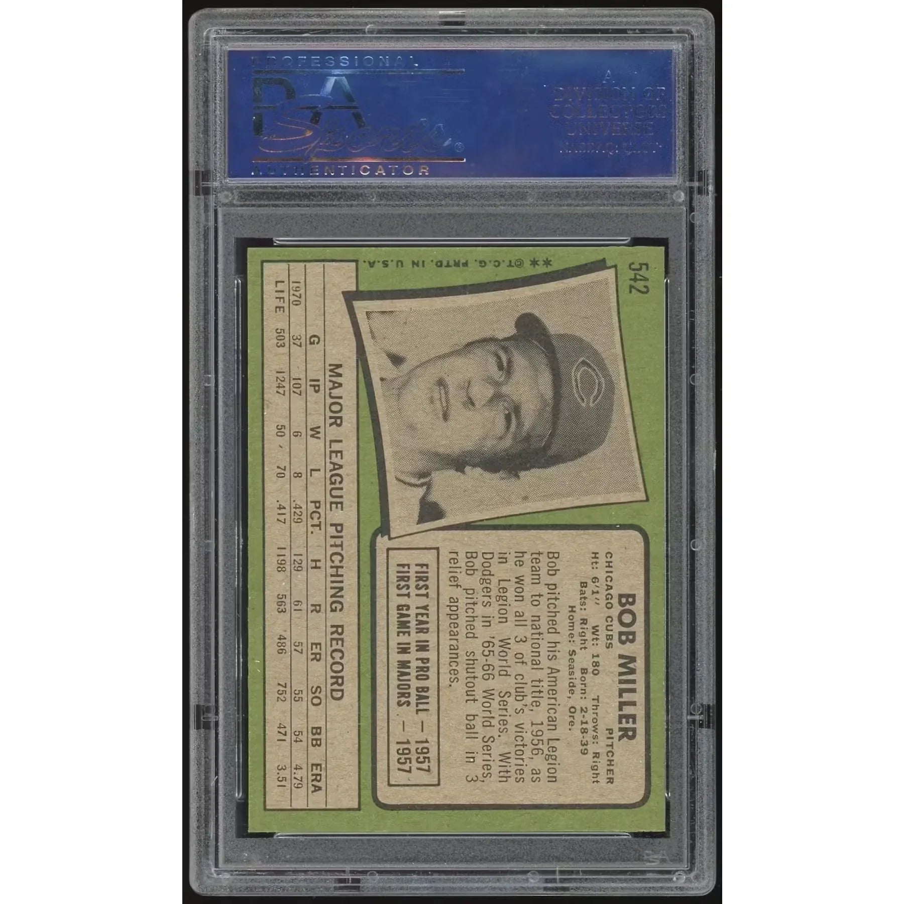 Bob Miller 1971 Topps #542 Baseball Card | PSA 8