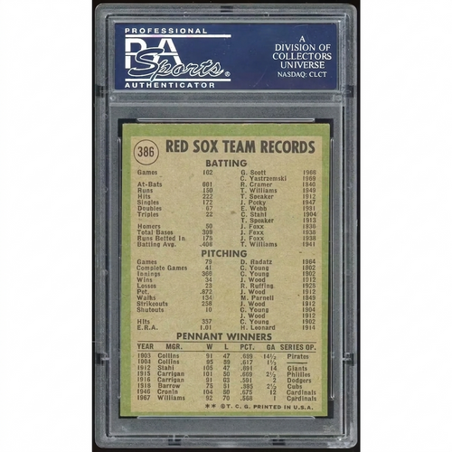 1971 Topps #386 Red Sox Team Card | PSA 8