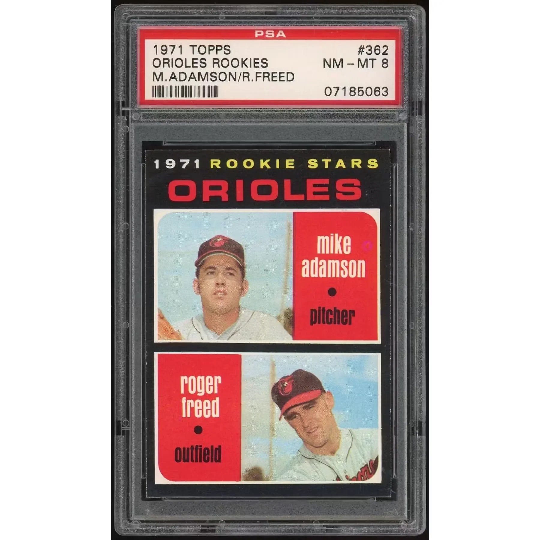 1971 Topps #362 Mike Adamson/Roger Freed Rookie Card | PSA 8