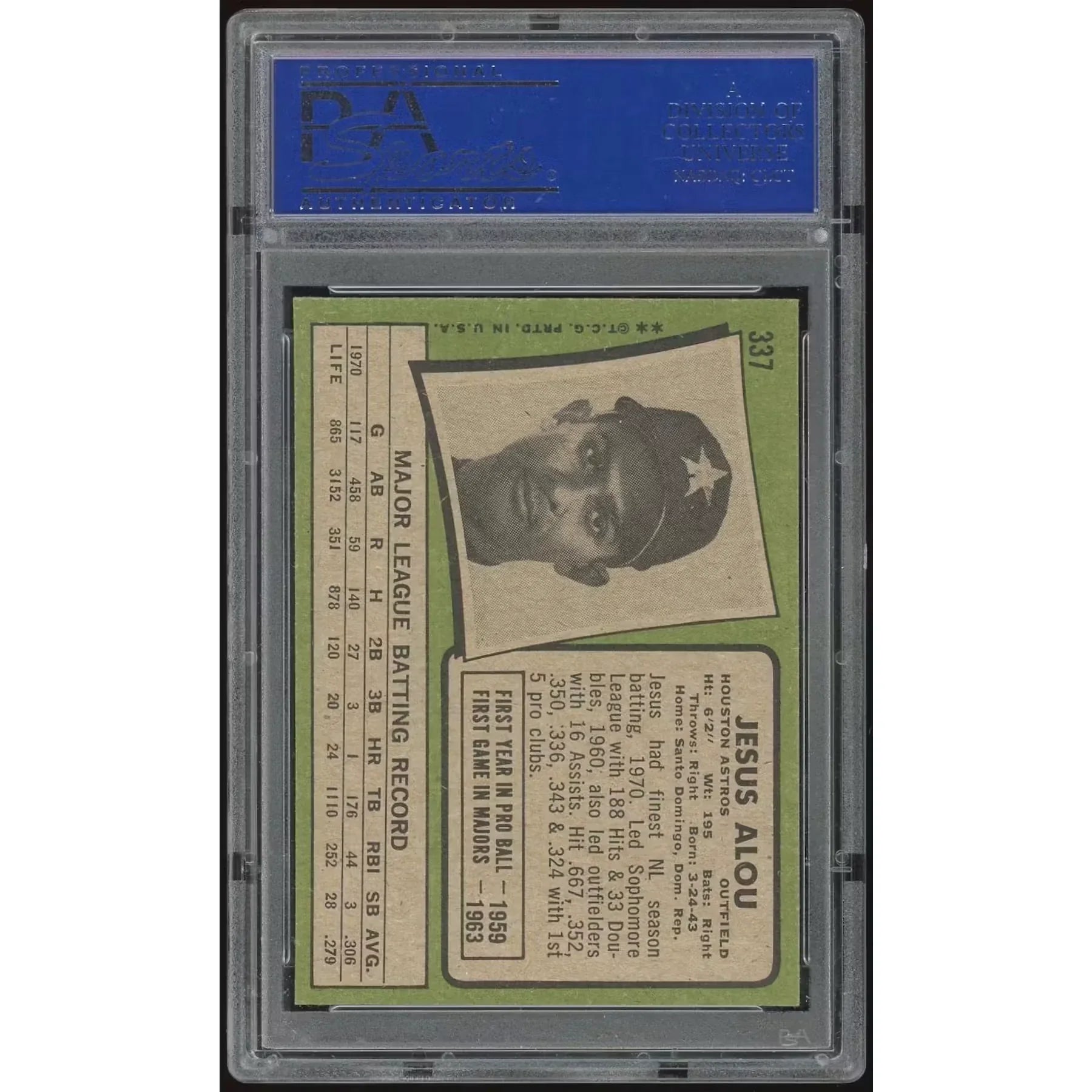 Jesus Alou 1971 Topps #337 Baseball Card | PSA 8