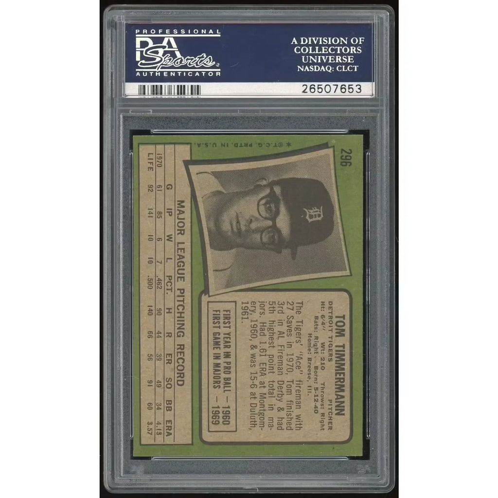 Tom Timmermann 1971 Topps #296 Baseball Card | PSA 8