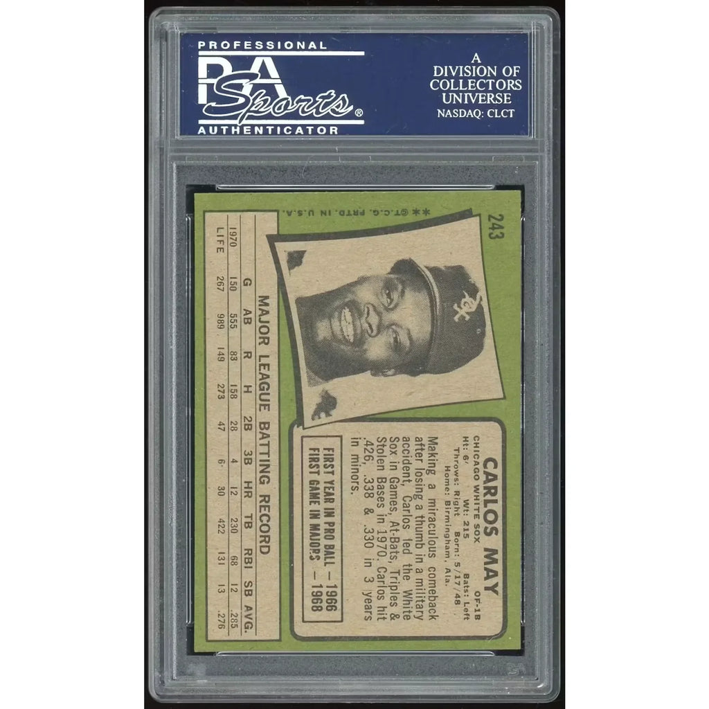 Carlos May 1971 Topps #243 Baseball Card | PSA 8