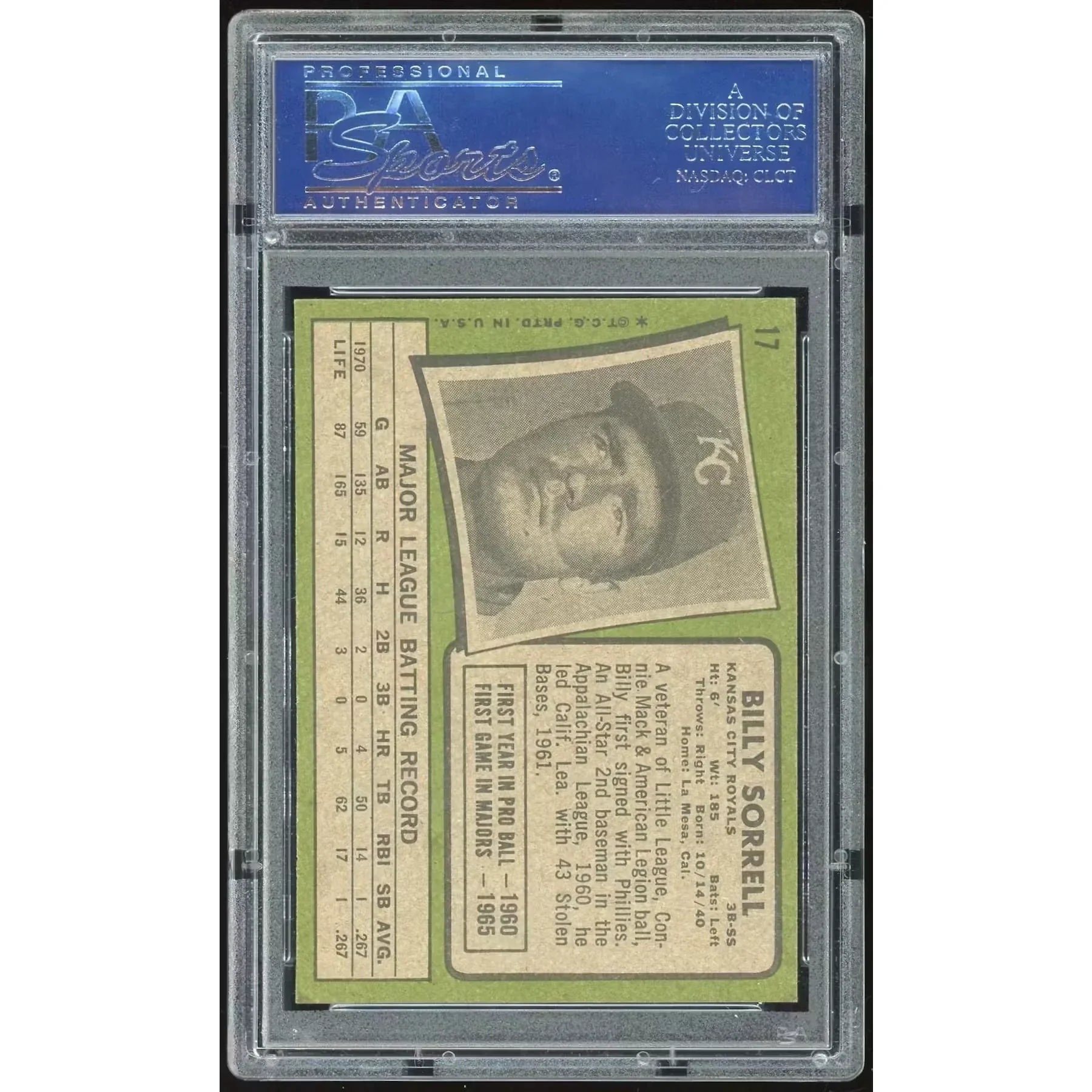 1971 Topps #17 Billy Sorrell Baseball Card | PSA 8.5