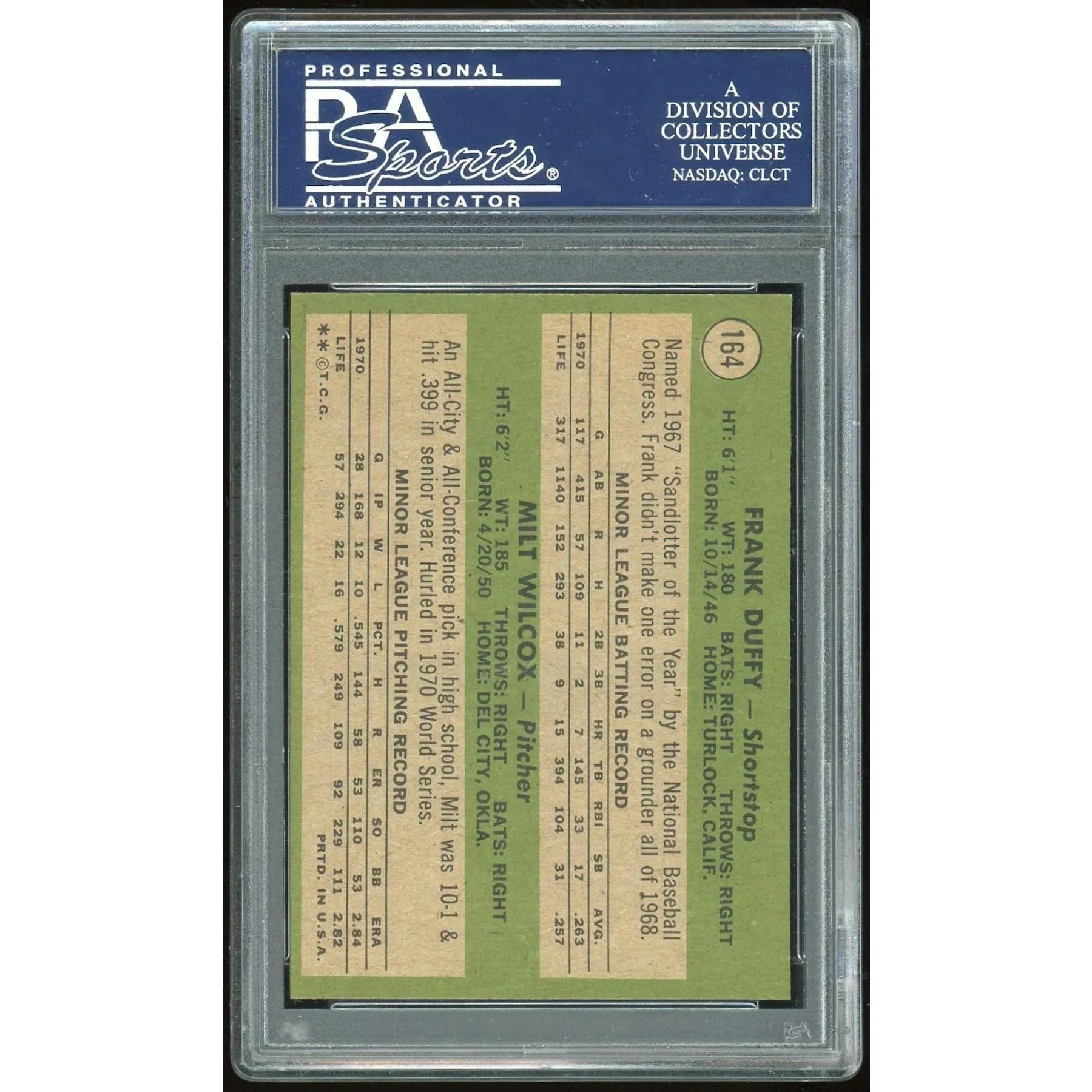 1971 Topps #164 Frank Duffy/Milt Wilcox Rookie Card | PSA 8