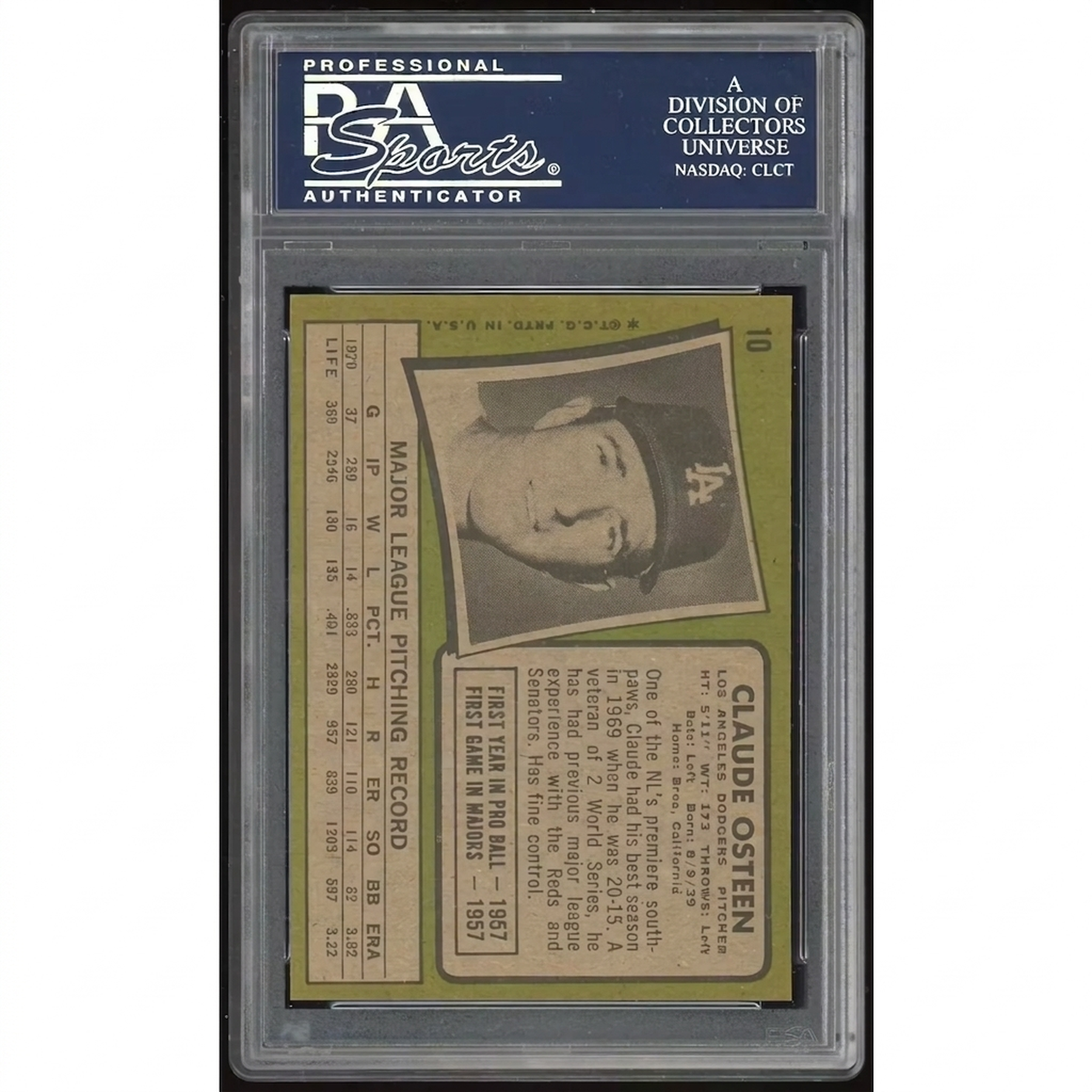 Claude Osteen 1971 Topps #10 Baseball Card | PSA 8