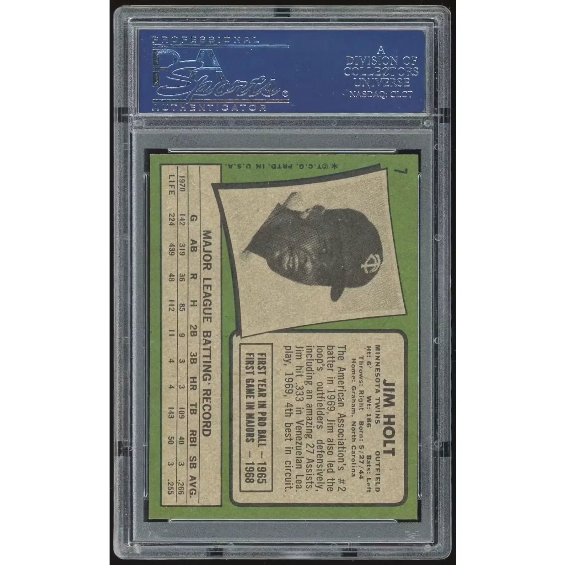 Jim Holt 1971 Topps #7 Rookie Card | PSA 8