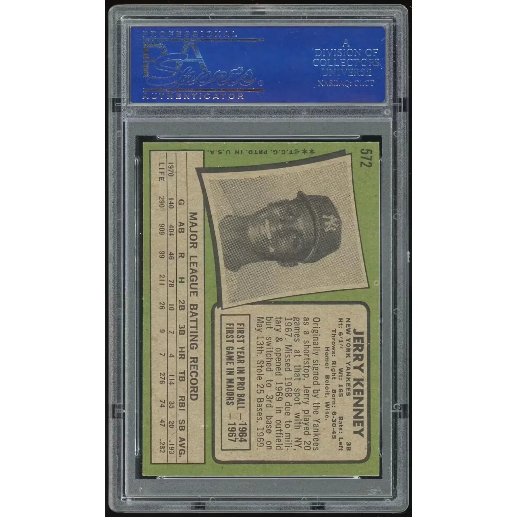 1971 Topps #572 Jerry Kenney Baseball Card | PSA 8