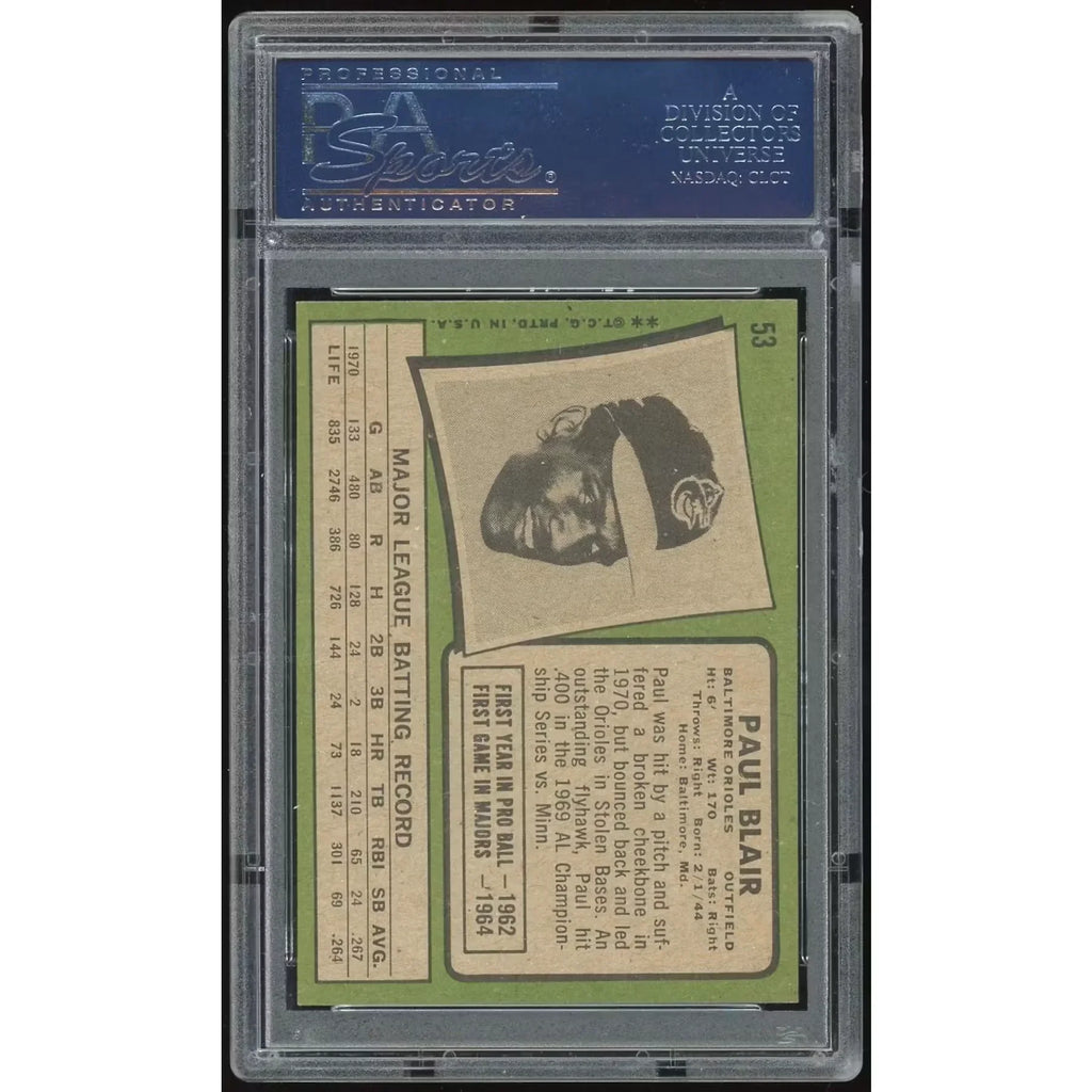 Paul Blair 1971 Topps #53 Baseball Card | PSA 8