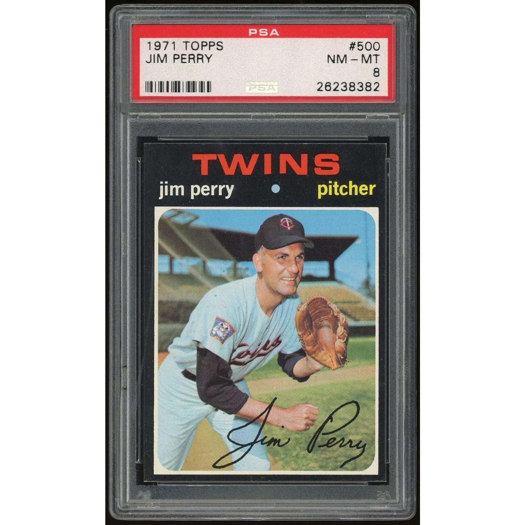 1971 Topps #500 Jim Perry Baseball Card | PSA 8