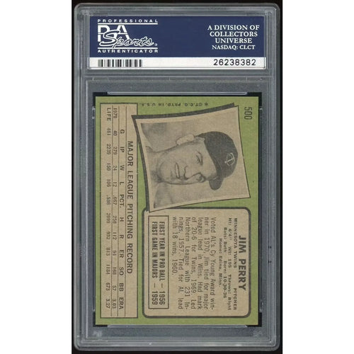 1971 Topps #500 Jim Perry Baseball Card | PSA 8