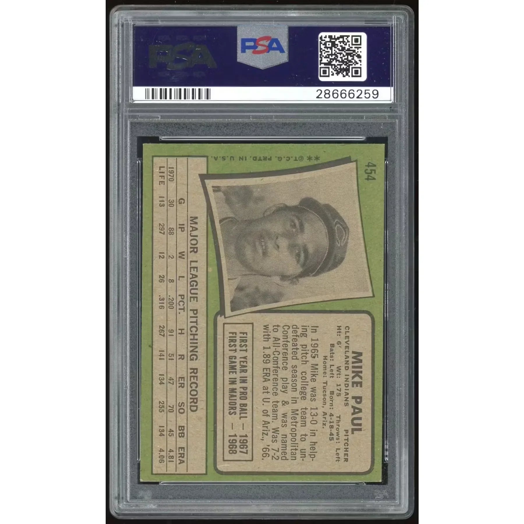 Mike Paul 1971 Topps #454 Baseball Card | PSA 8