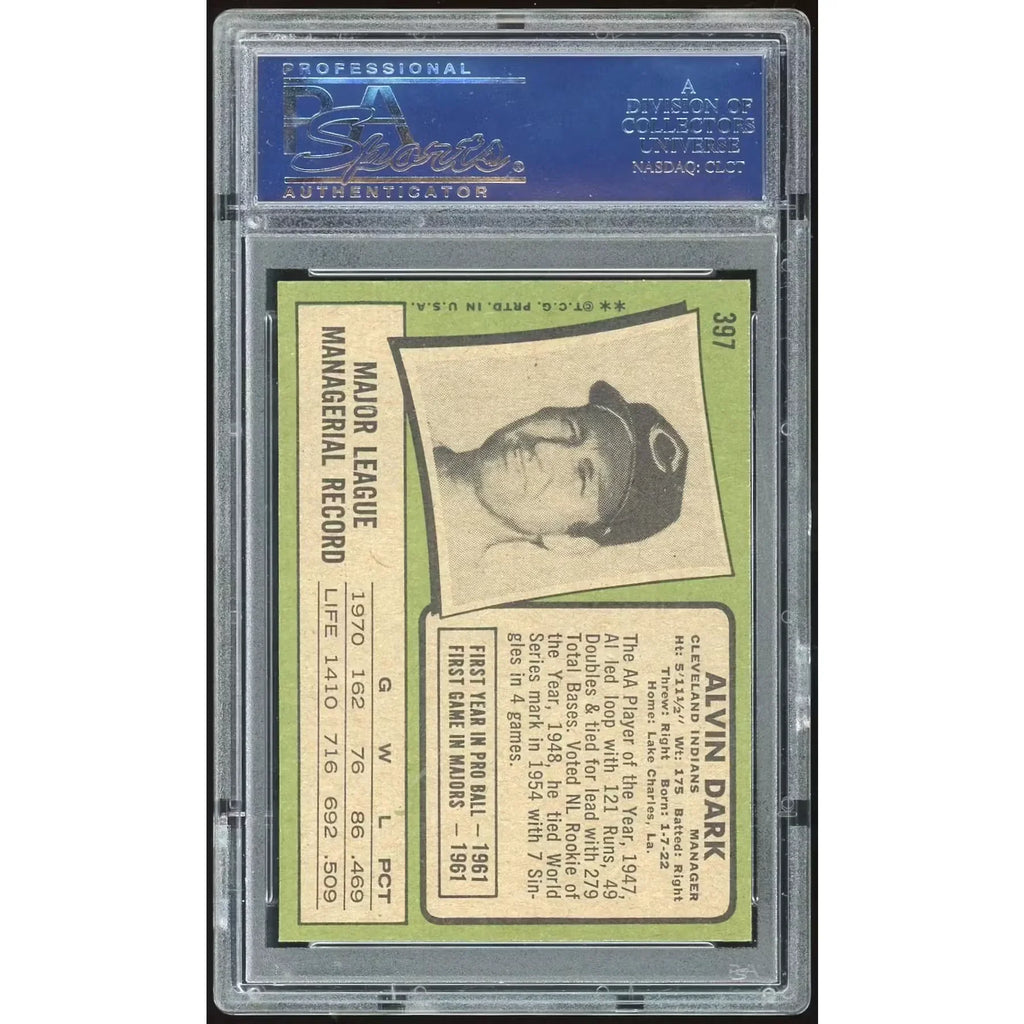 Alvin Dark 1971 Topps #397 Baseball Card | PSA 8