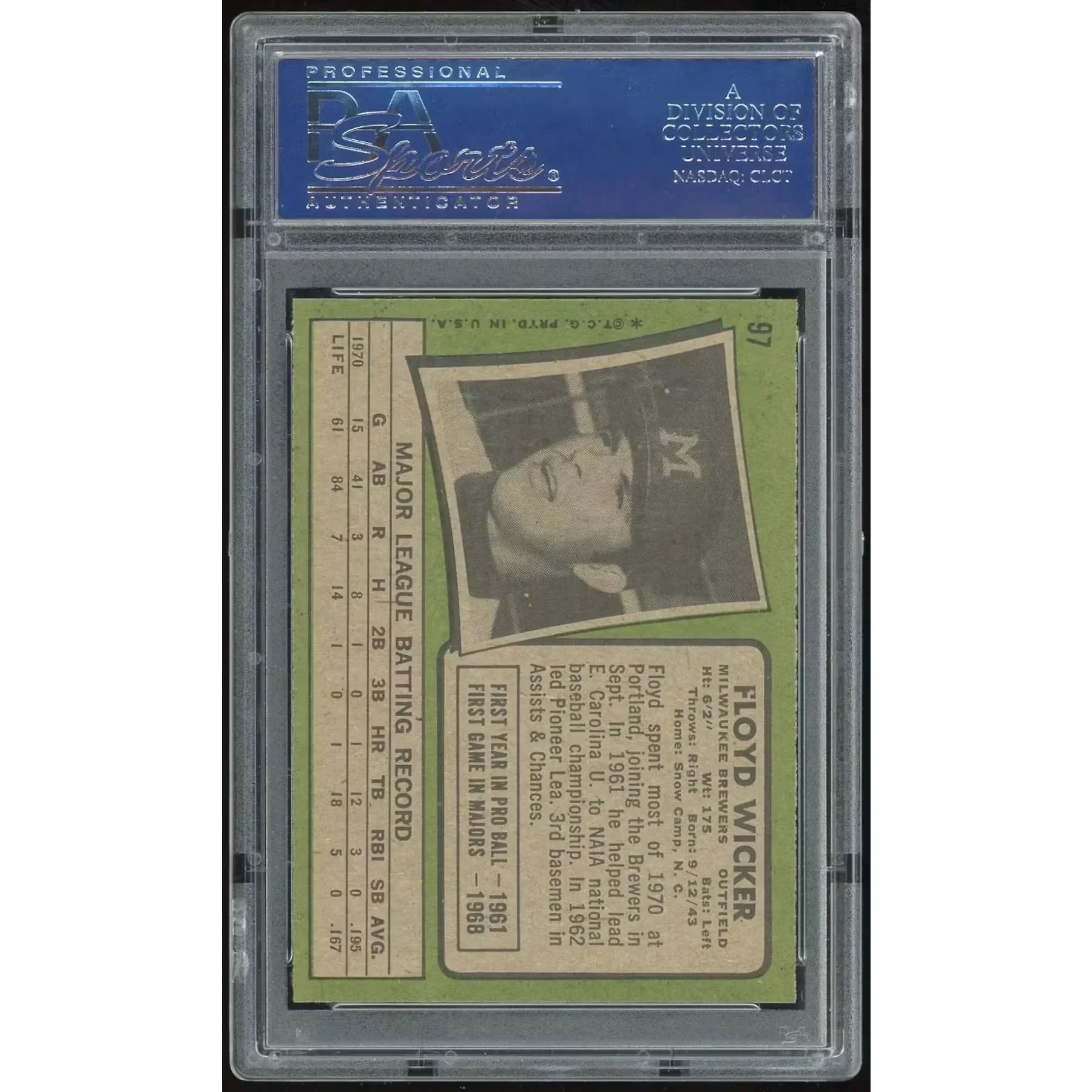 Floyd Wicker 1971 Topps #97 Baseball Card | PSA 8