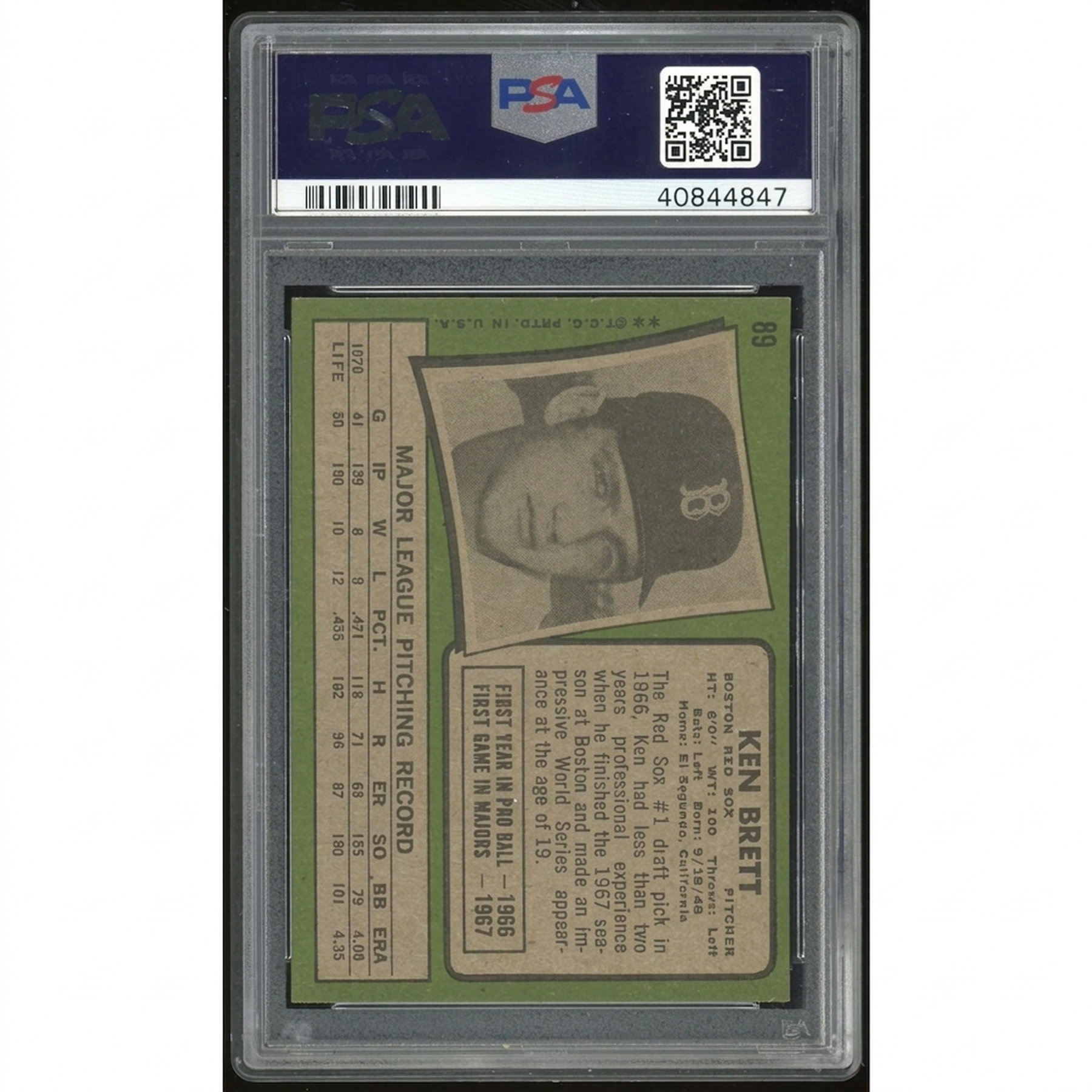 Ken Brett 1971 Topps #89 Baseball Card | PSA 8