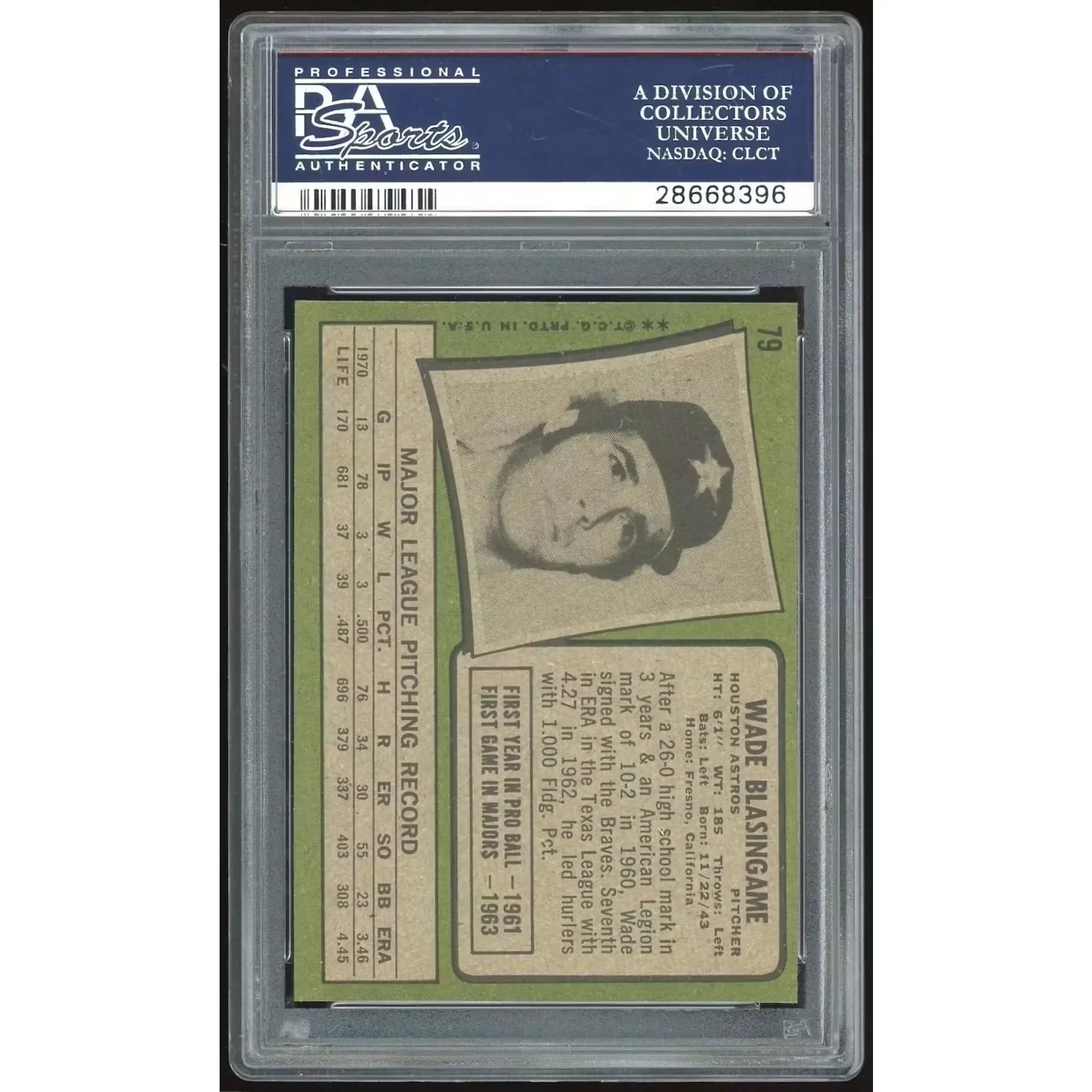 Wade Blasingame 1971 Topps #79 Baseball Card | PSA 8