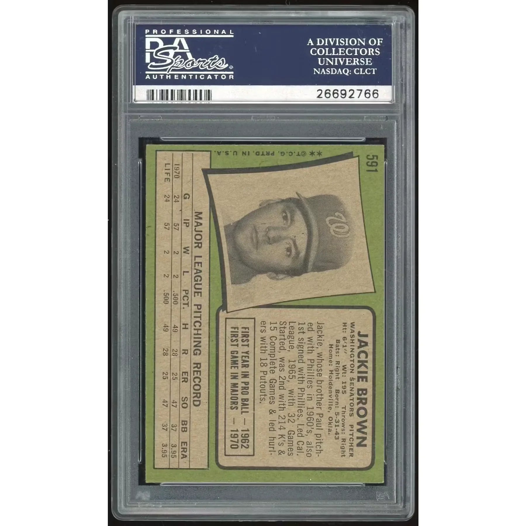 1971 Topps #591 Jackie Brown Rookie Card | PSA 8