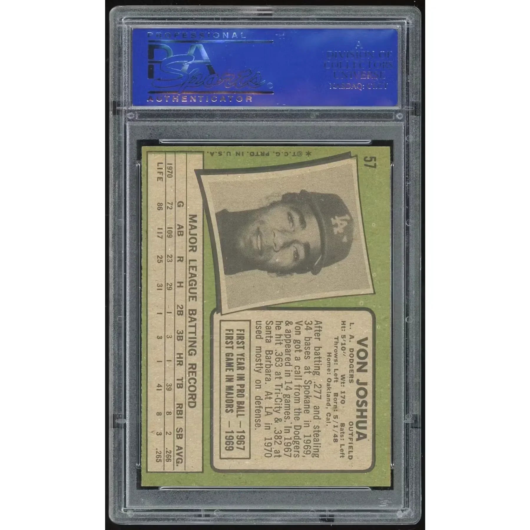 Von Joshua 1971 Topps #57 Rookie Card | PSA 8