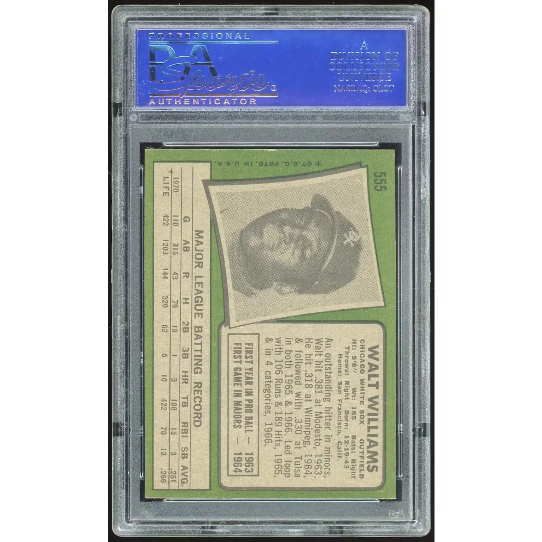 1971 Topps #555 Walt Williams Baseball Card | PSA 8