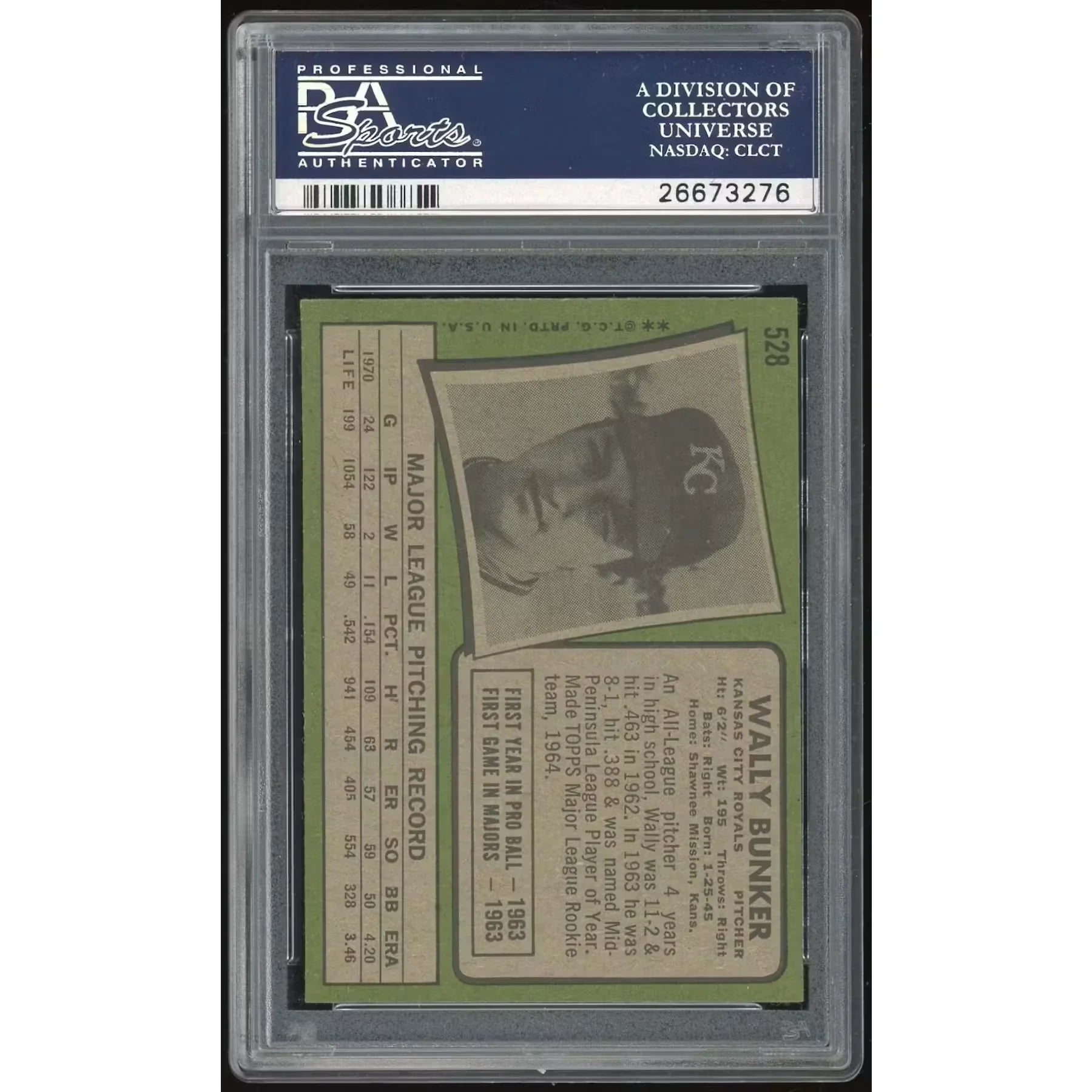 Wally Bunker 1971 Topps Card #528 | PSA 8