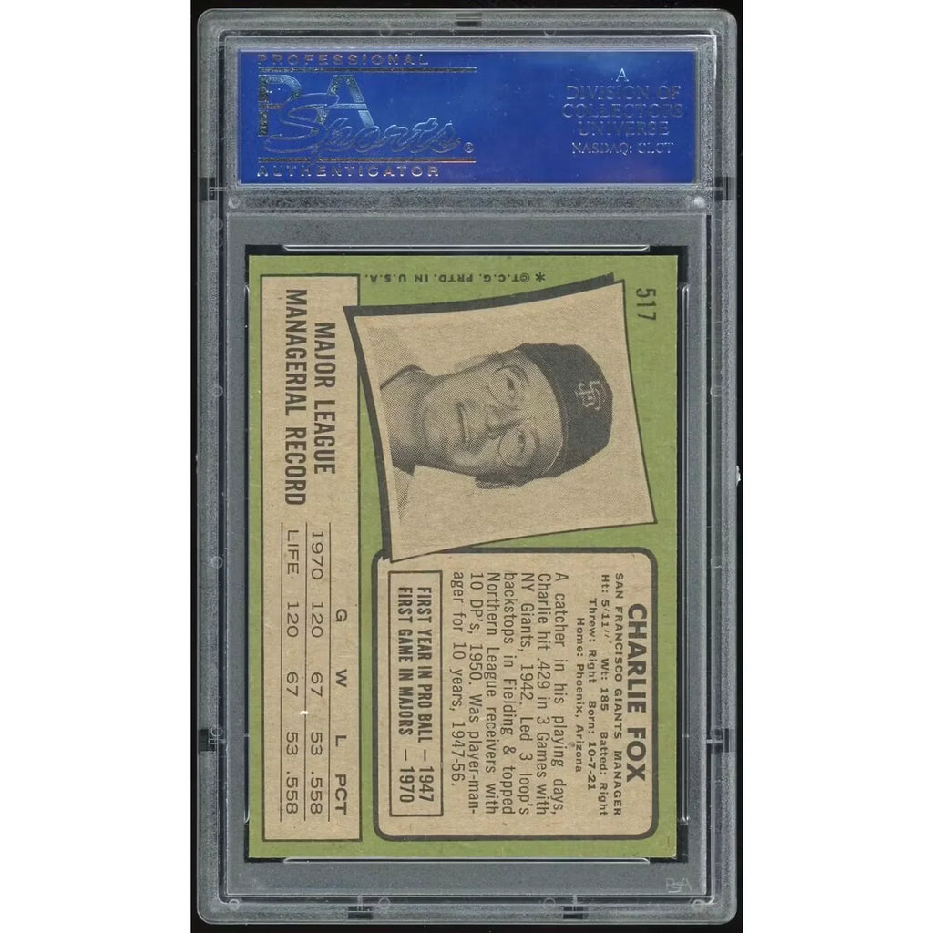Charlie Fox 1971 Topps #517 Baseball Card | PSA 8
