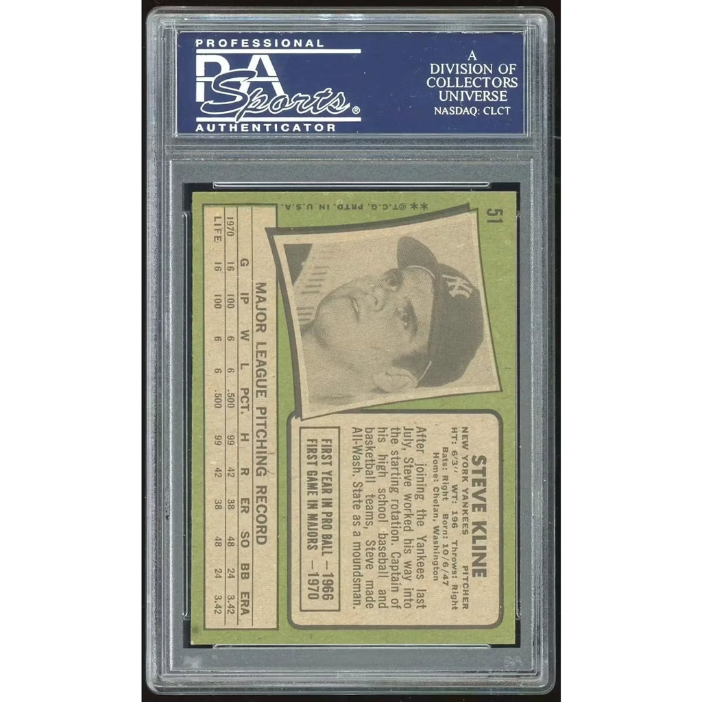 Steve Kline 1971 Topps #51 Rookie Card | PSA 8