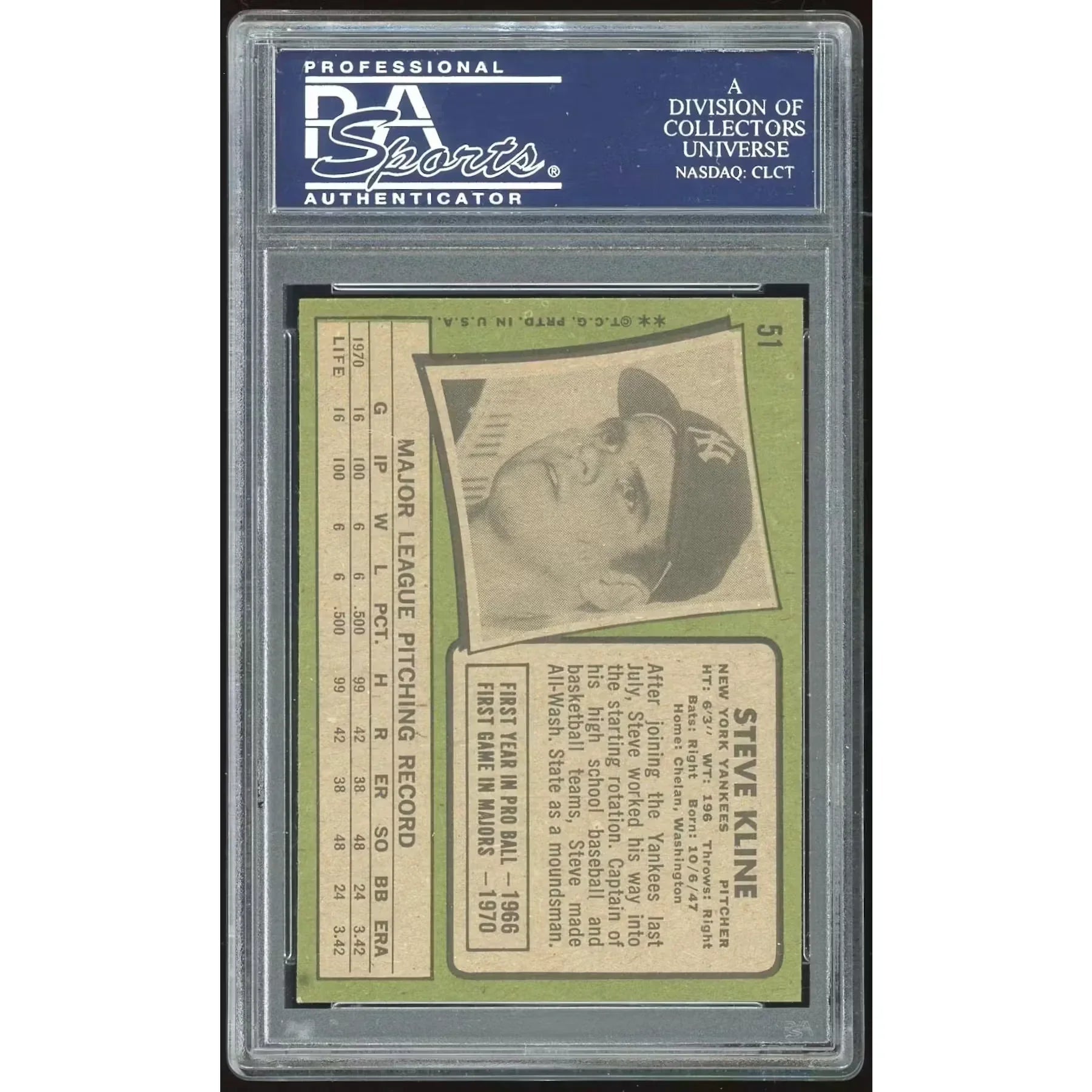 Steve Kline 1971 Topps #51 Rookie Card | PSA 8