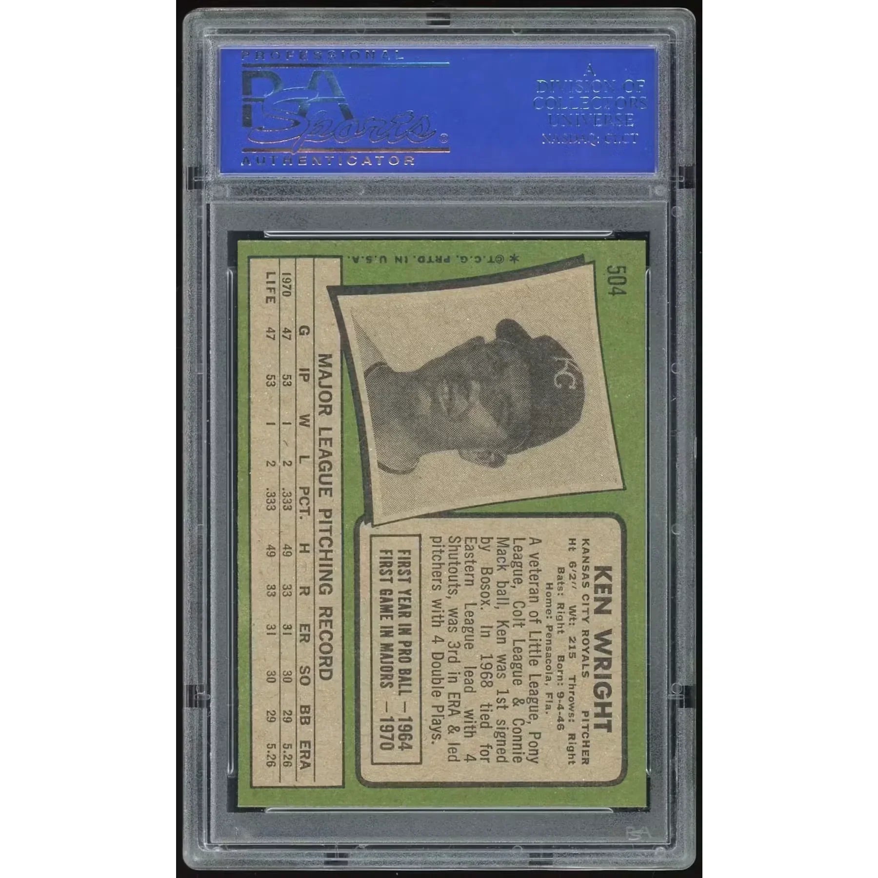 1971 Topps #504 Ken Wright Rookie Card | PSA 8