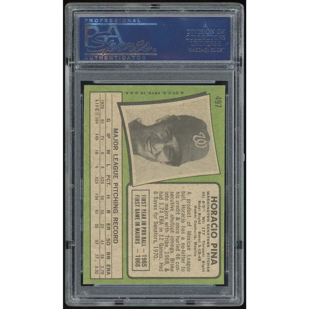 1971 Topps #497 Horacio Pina Rookie Card | PSA 8