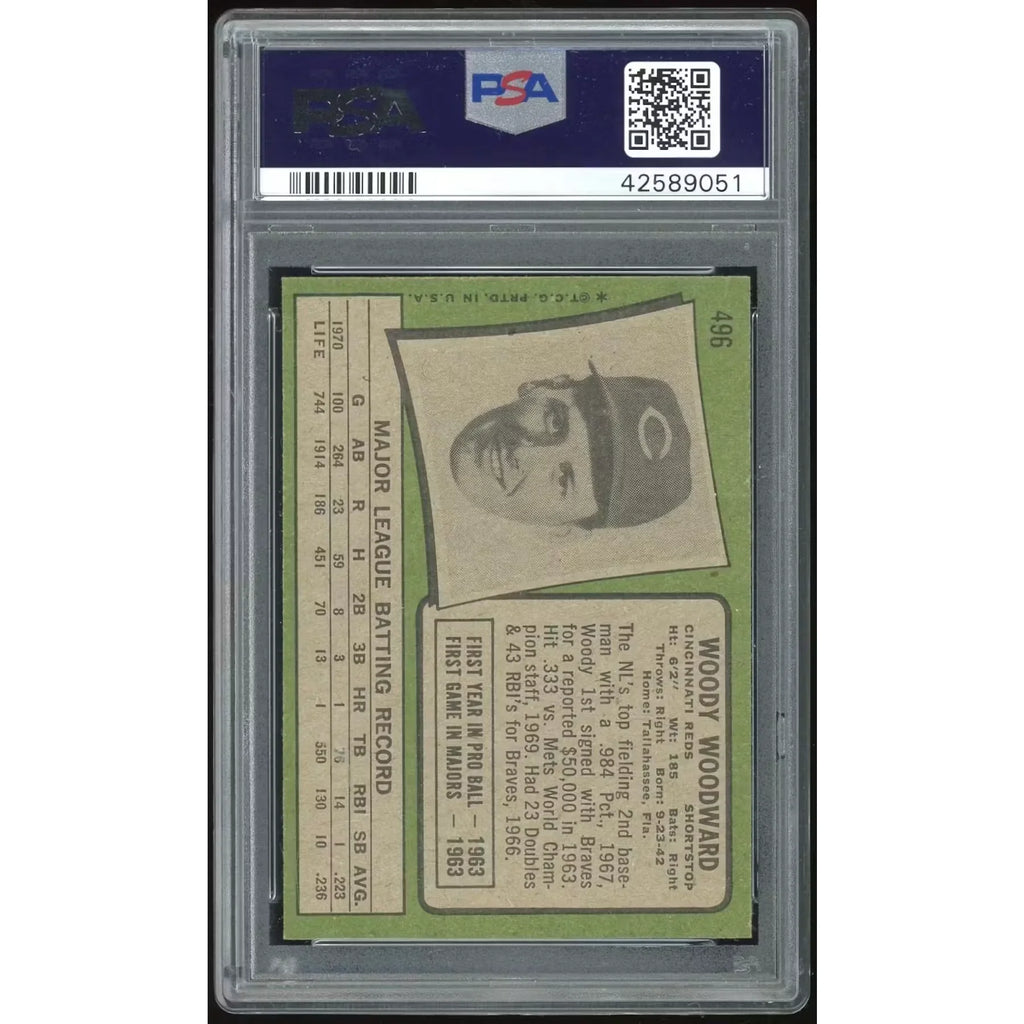 Woody Woodward 1971 Topps #496 Baseball Card | PSA 8