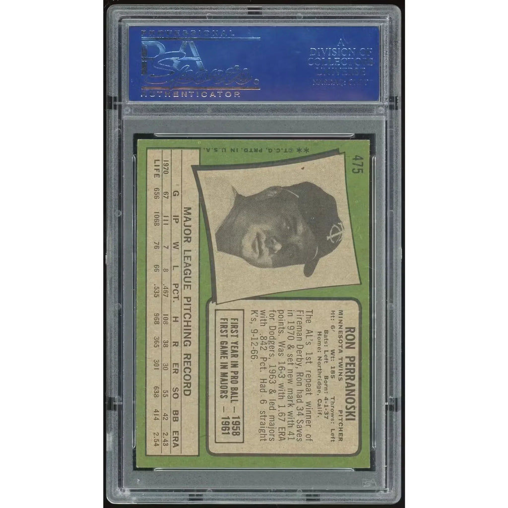 Ron Perranoski 1971 Topps #475 Baseball Card | PSA 8