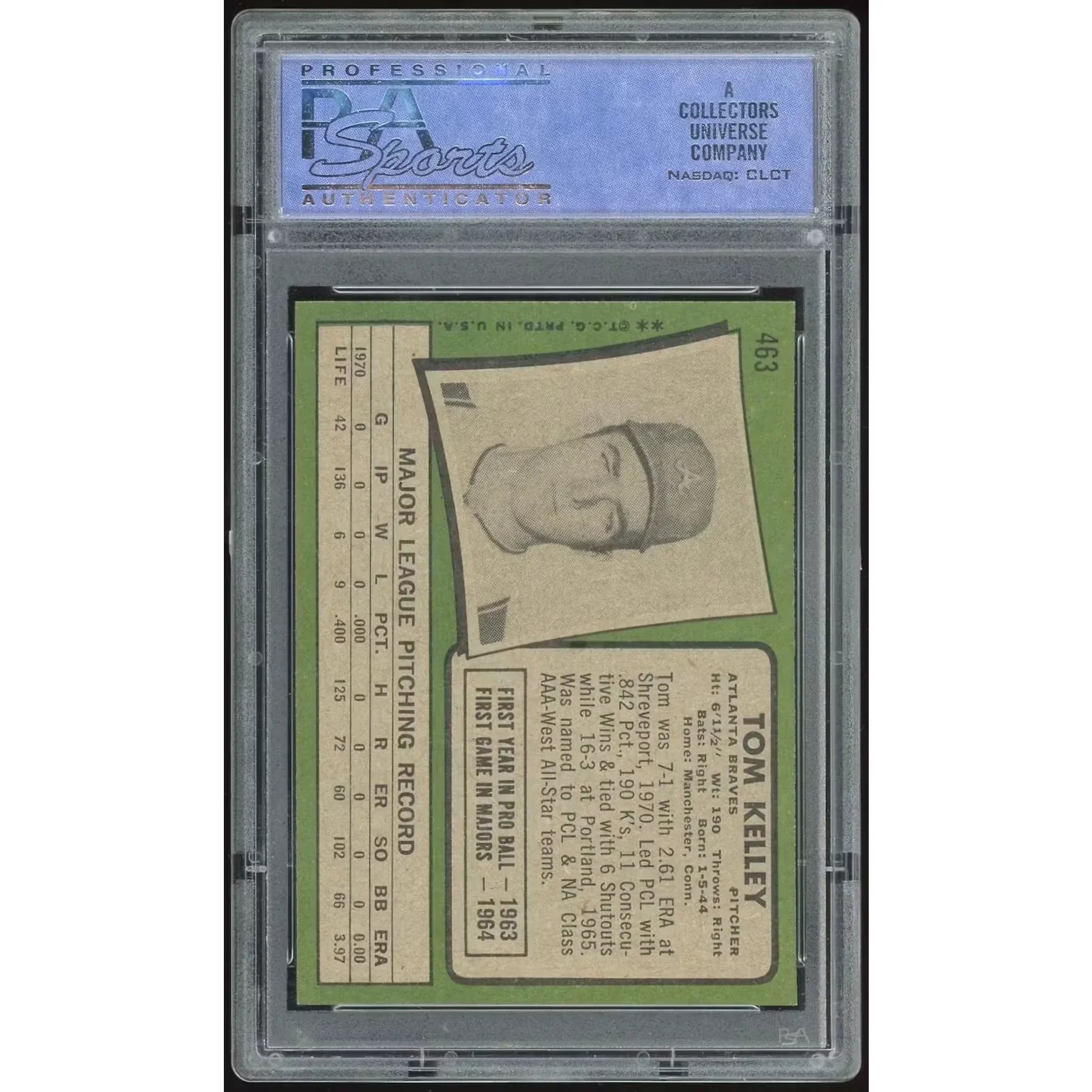 Tom Kelley 1971 Topps #463 Baseball Card | PSA 8