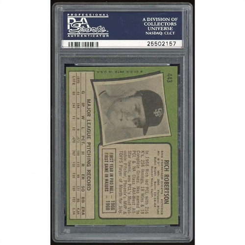 1971 Topps #443 Rich Robertson Baseball Card | PSA 8