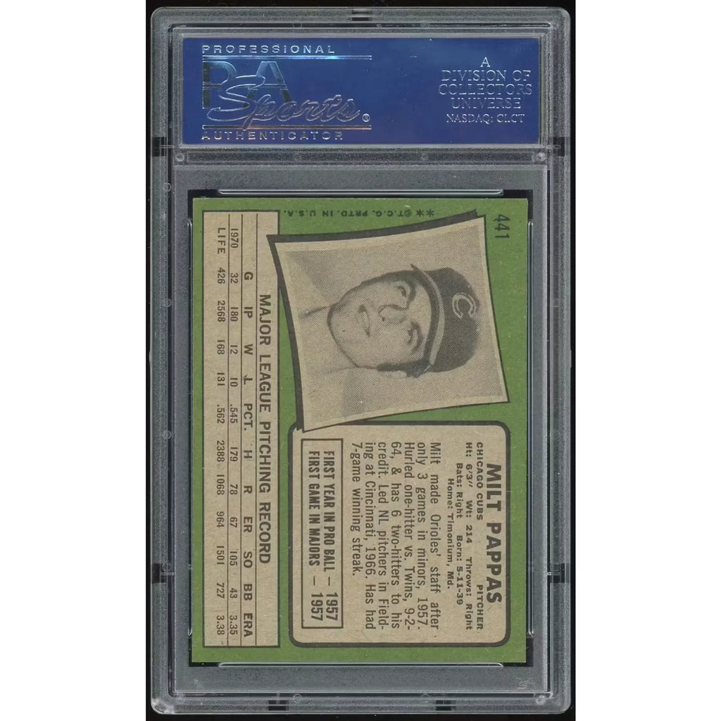 Milt Pappas 1971 Topps #441 Baseball Card | PSA 8