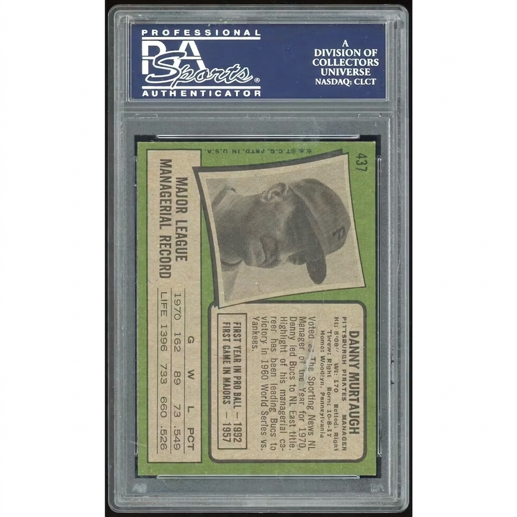 1971 Topps #437 Danny Murtaugh Baseball Card | PSA 8