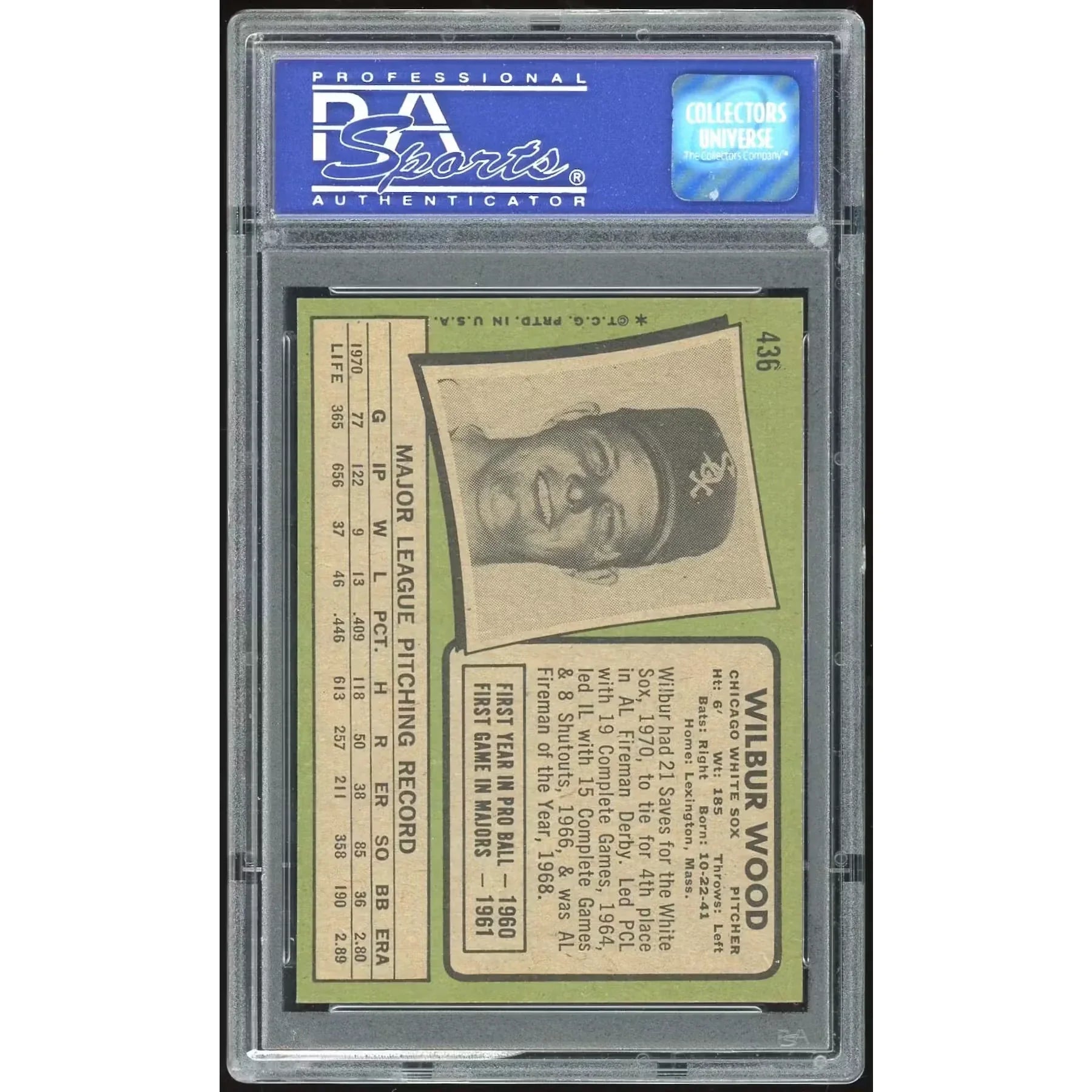 1971 Topps #436 Wilbur Wood Baseball Card | PSA 8